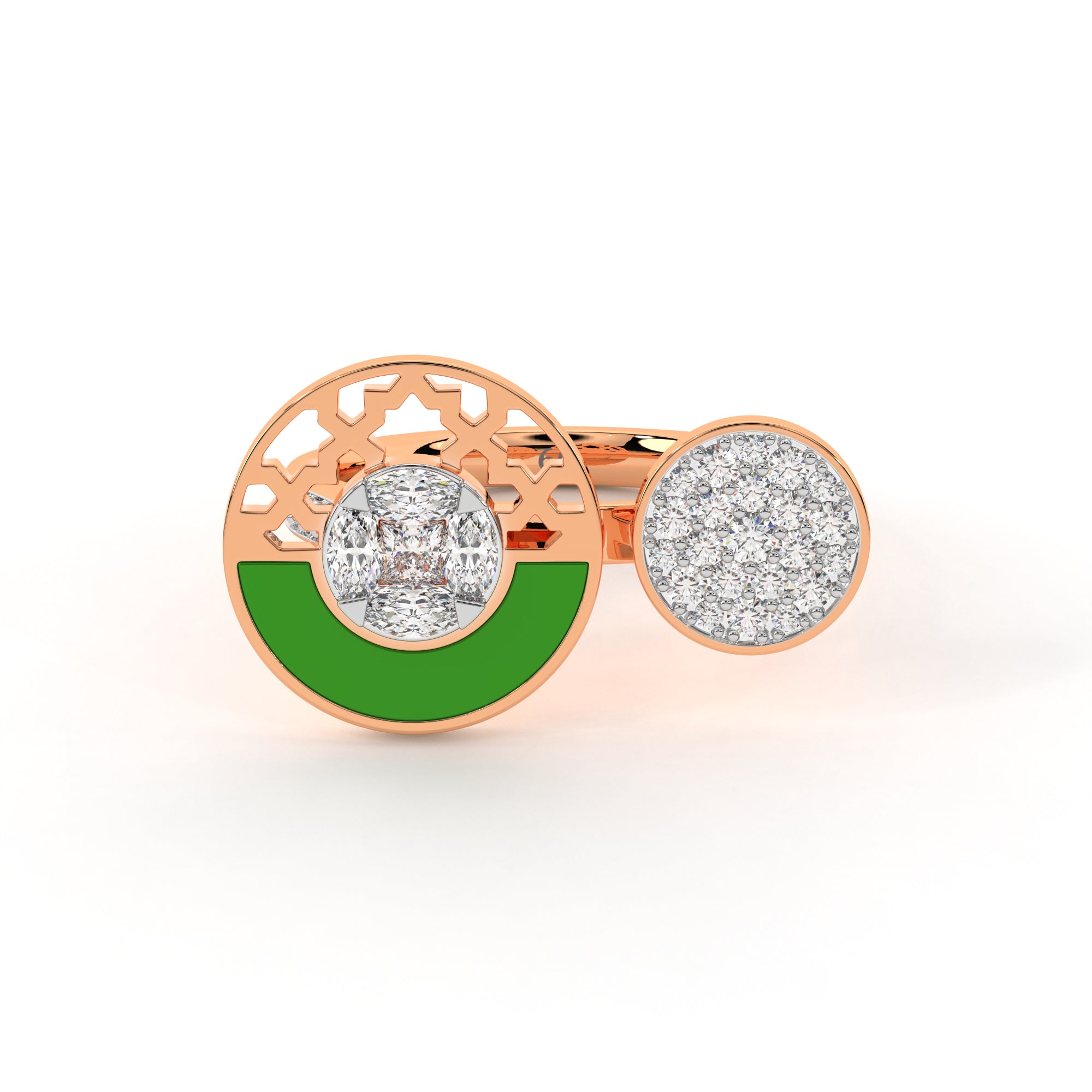 Double Circle Diamond & Malachite Ring (Rose Gold)