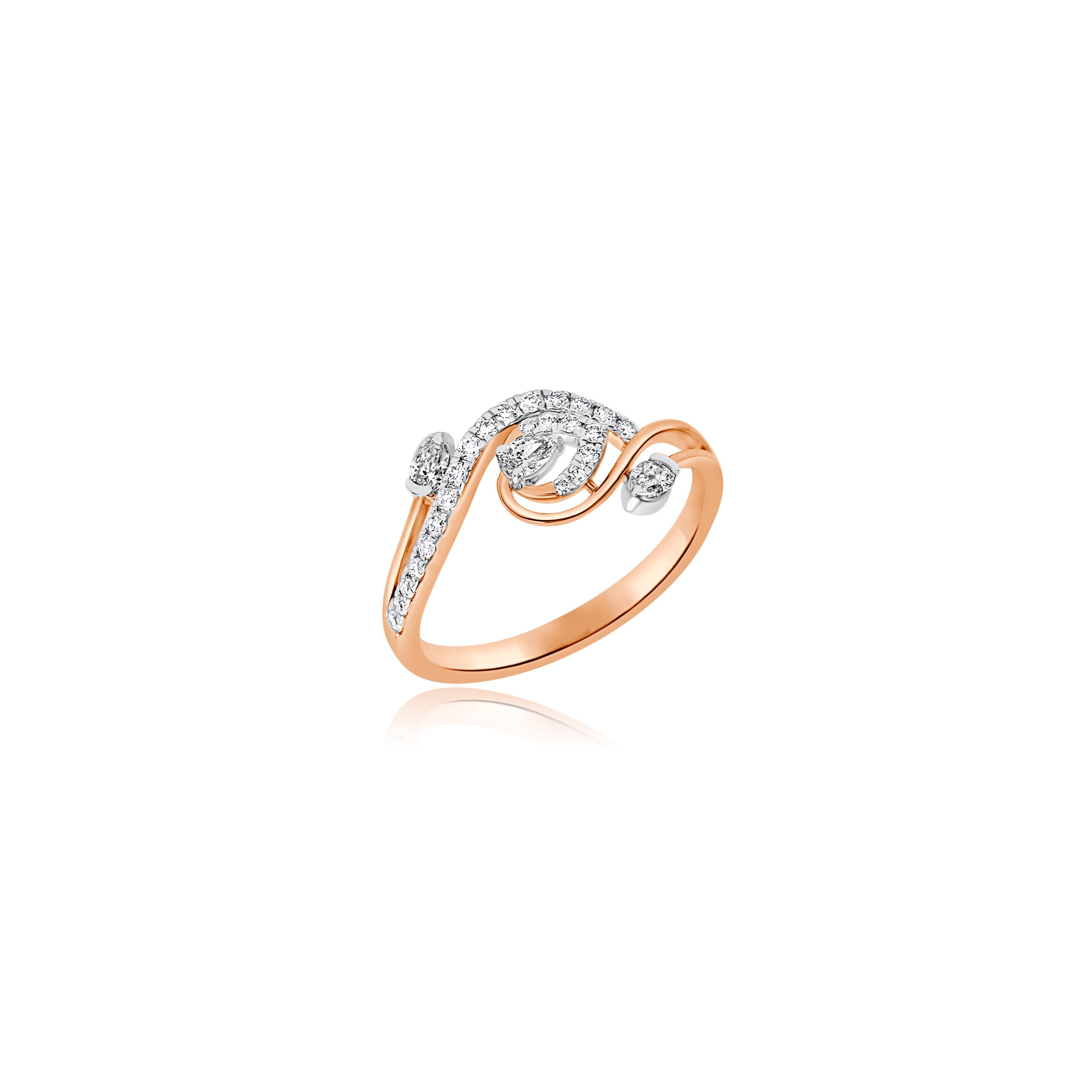 Rose gold ring with lab grown diamonds on a white background