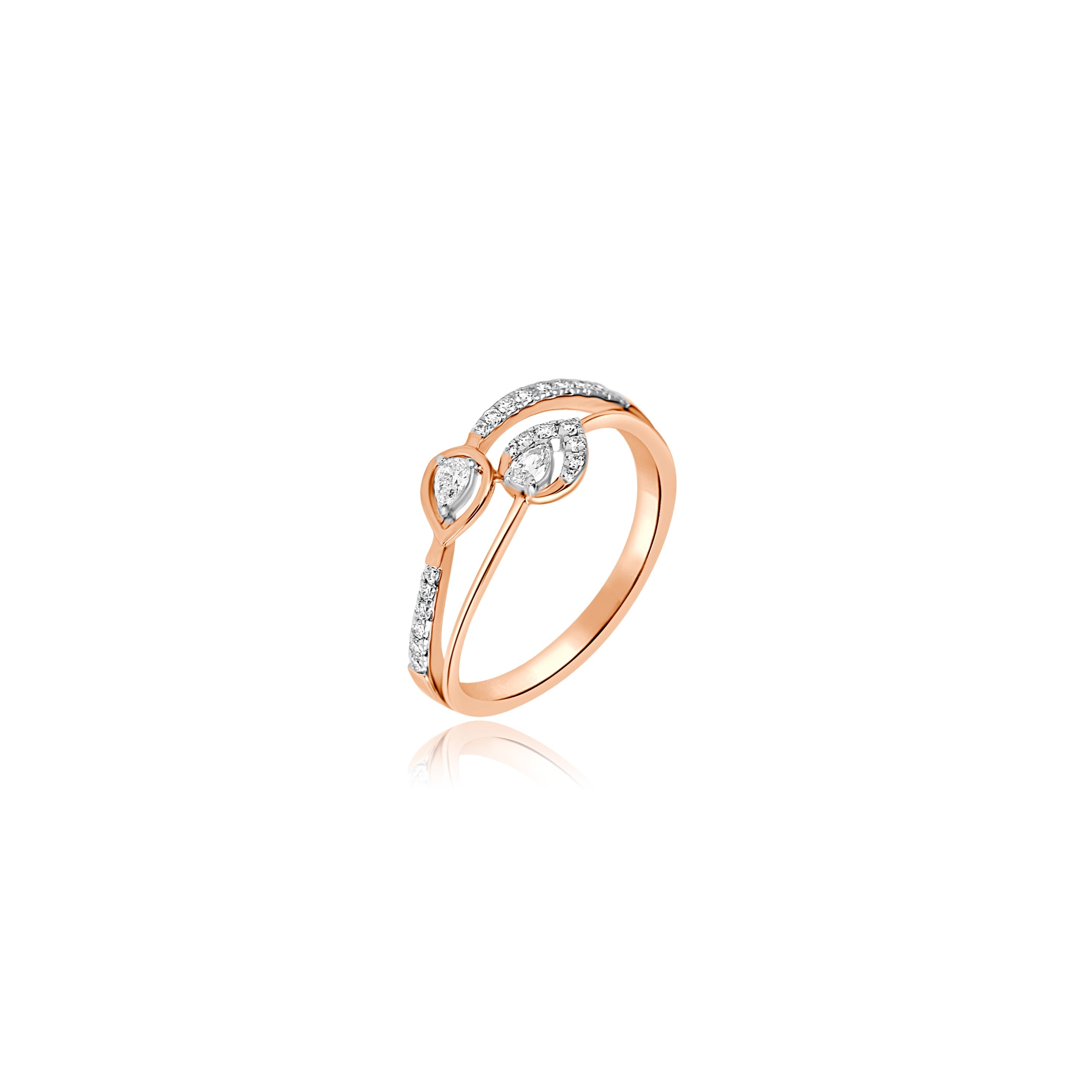 Rose gold ring with lab grown diamonds on a white background
