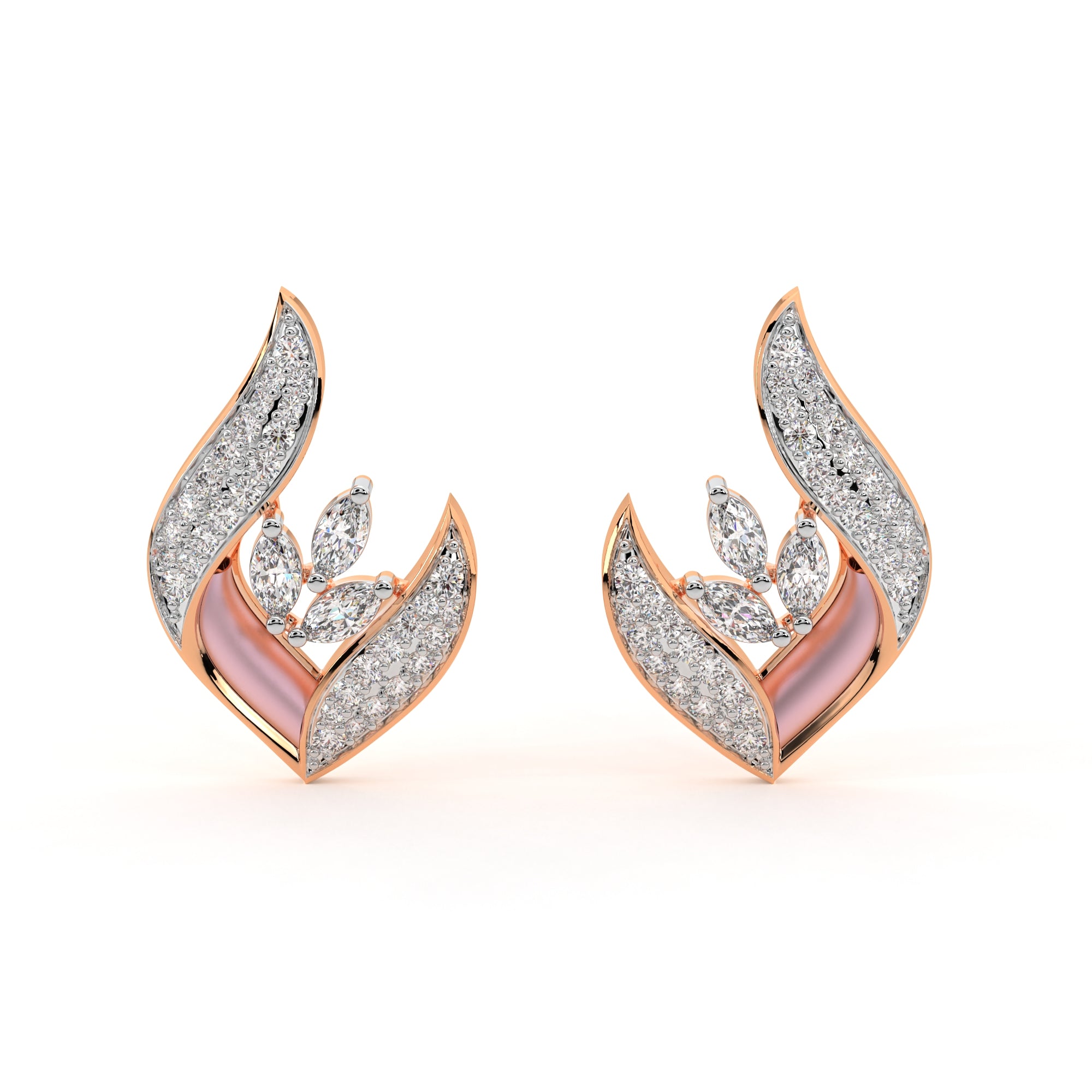 Dainty Leaf Diamond Earrings (Rose Gold)