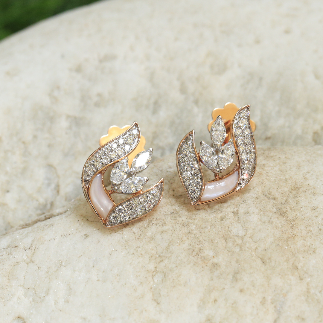 Dainty Leaf Diamond Earrings (Rose Gold)