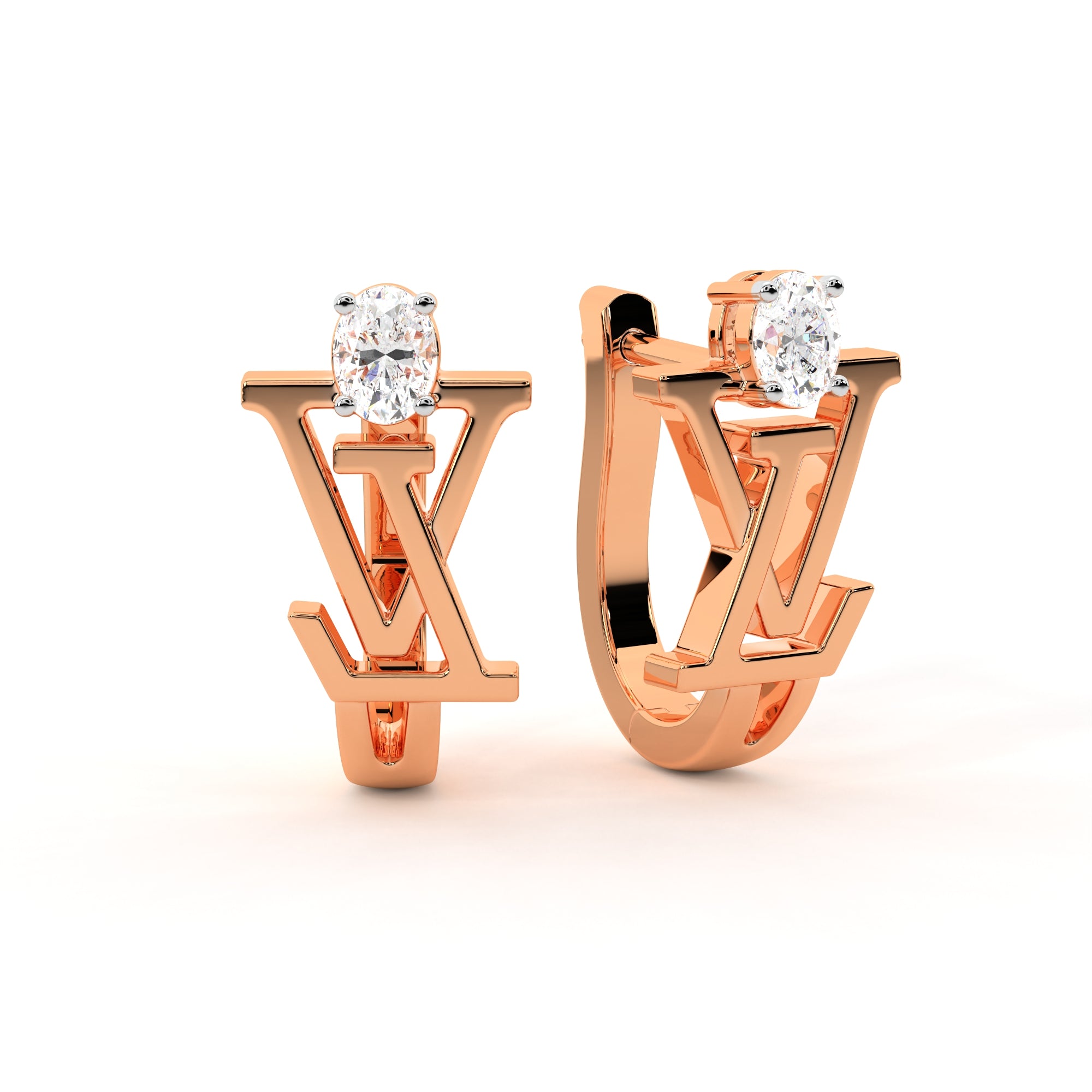 LV Oval Diamond Earrings (Rose Gold)