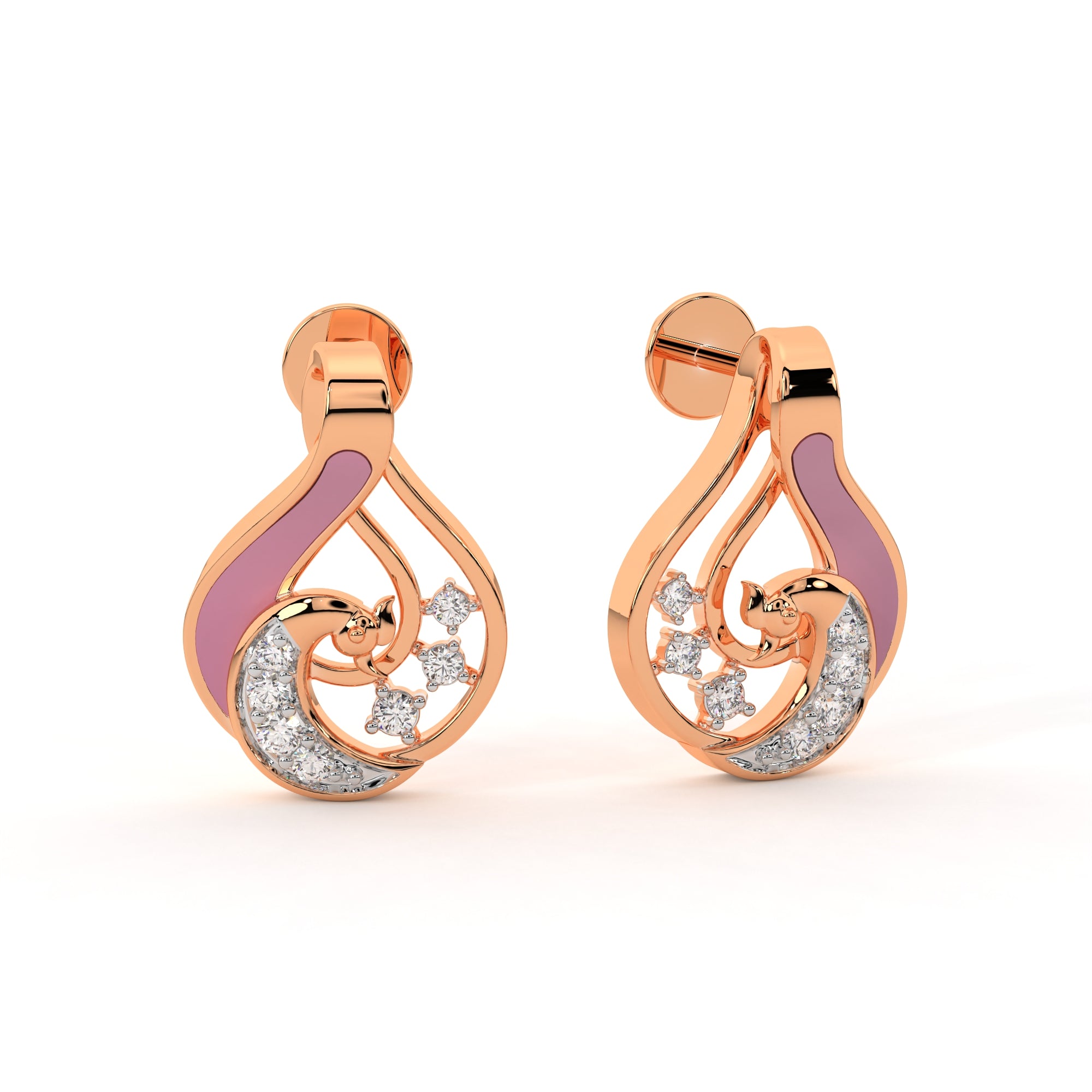 Enchanting Peacock Diamond Symphony Earrings (Rose Gold)