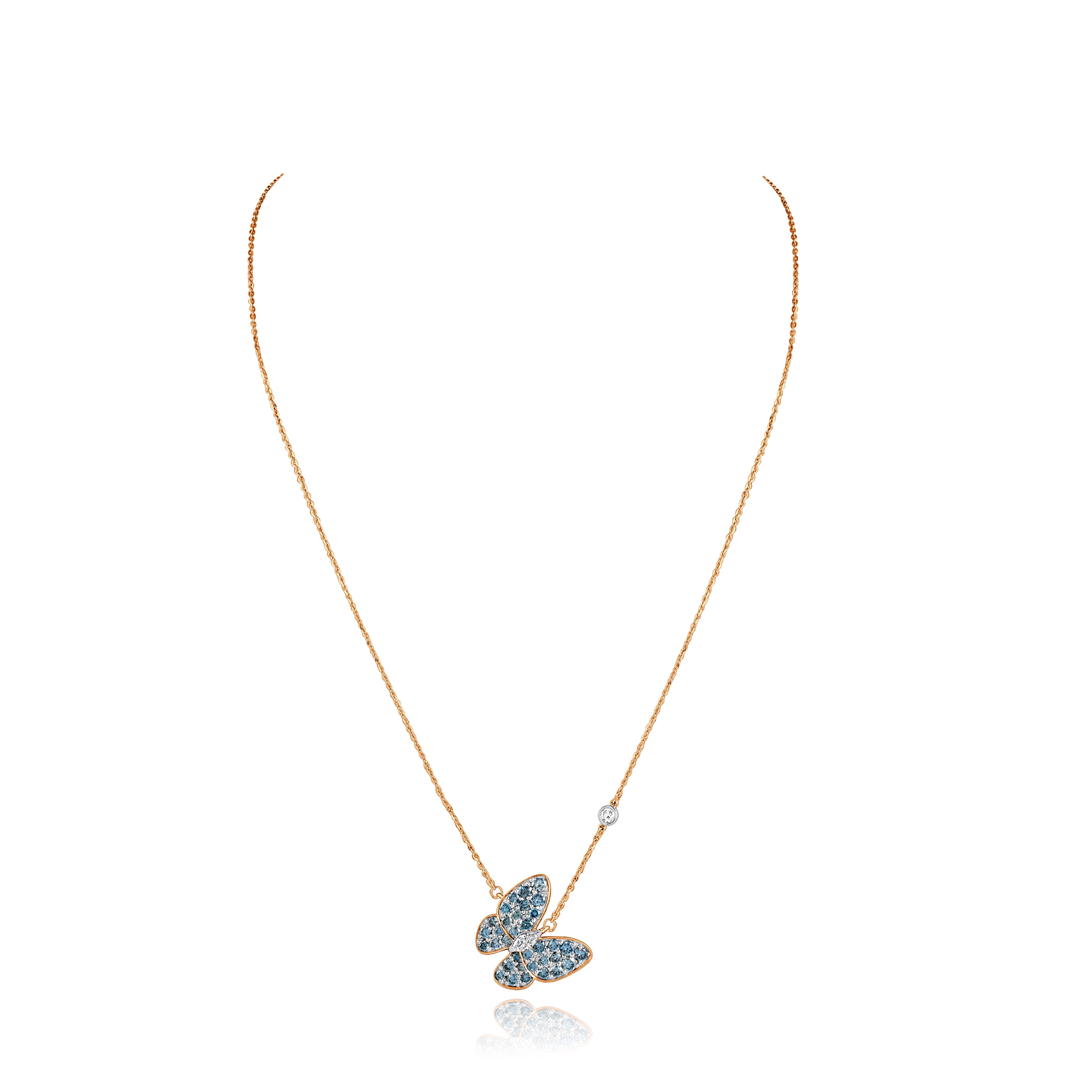 Gold necklace with a butterfly lab grown pendant