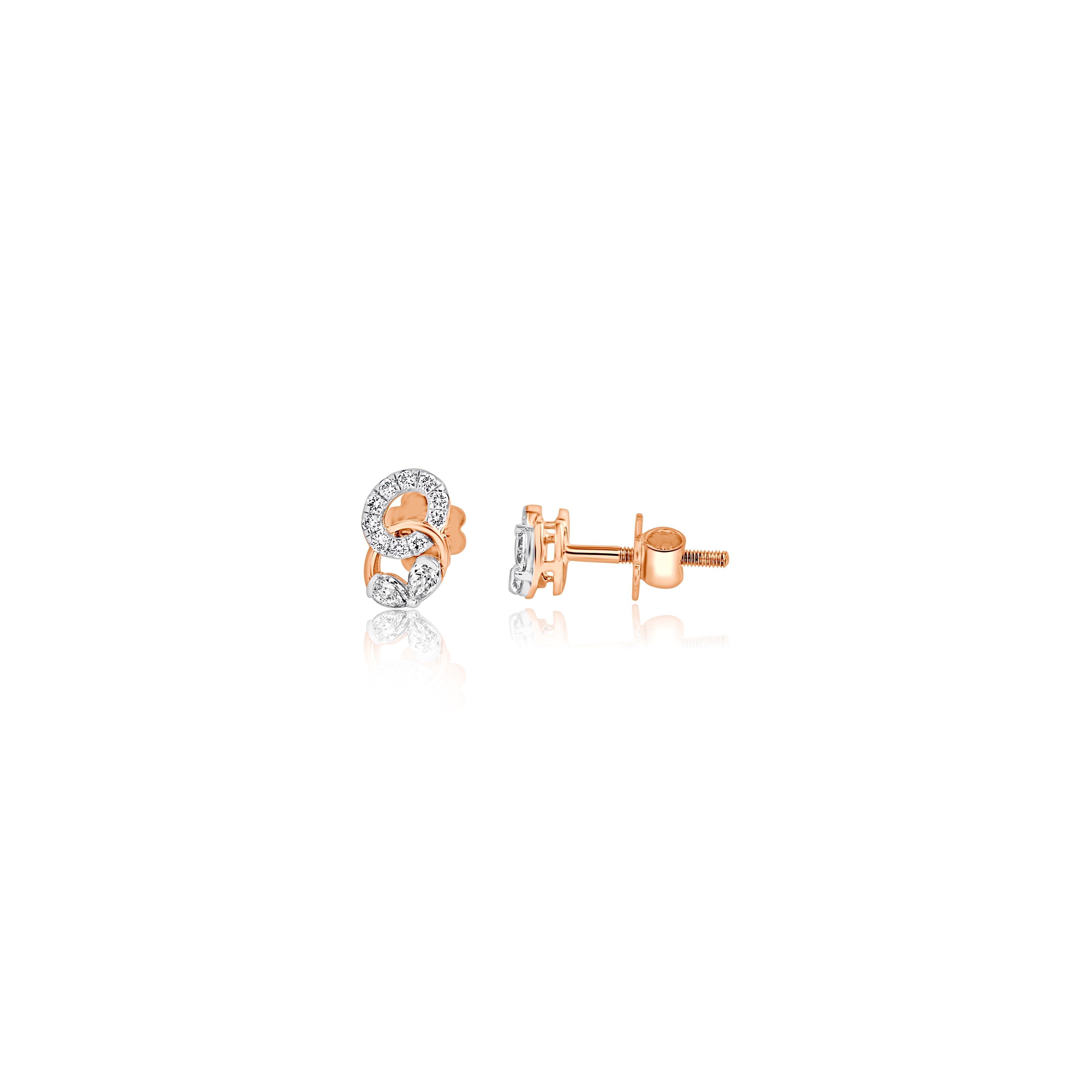 Pair of rose lab grown gold earrings with clear gemstones