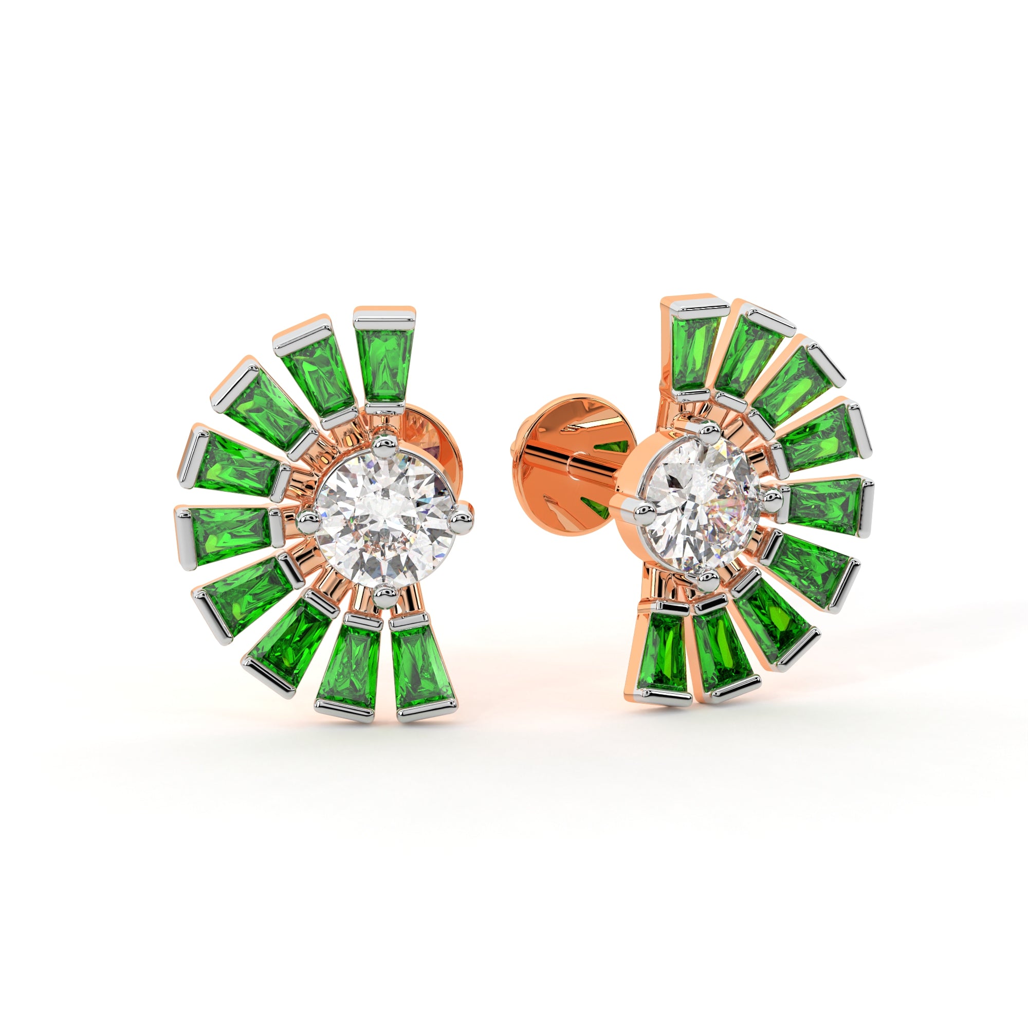 Baguette Diamond Sunburst Studs (Rose Gold)