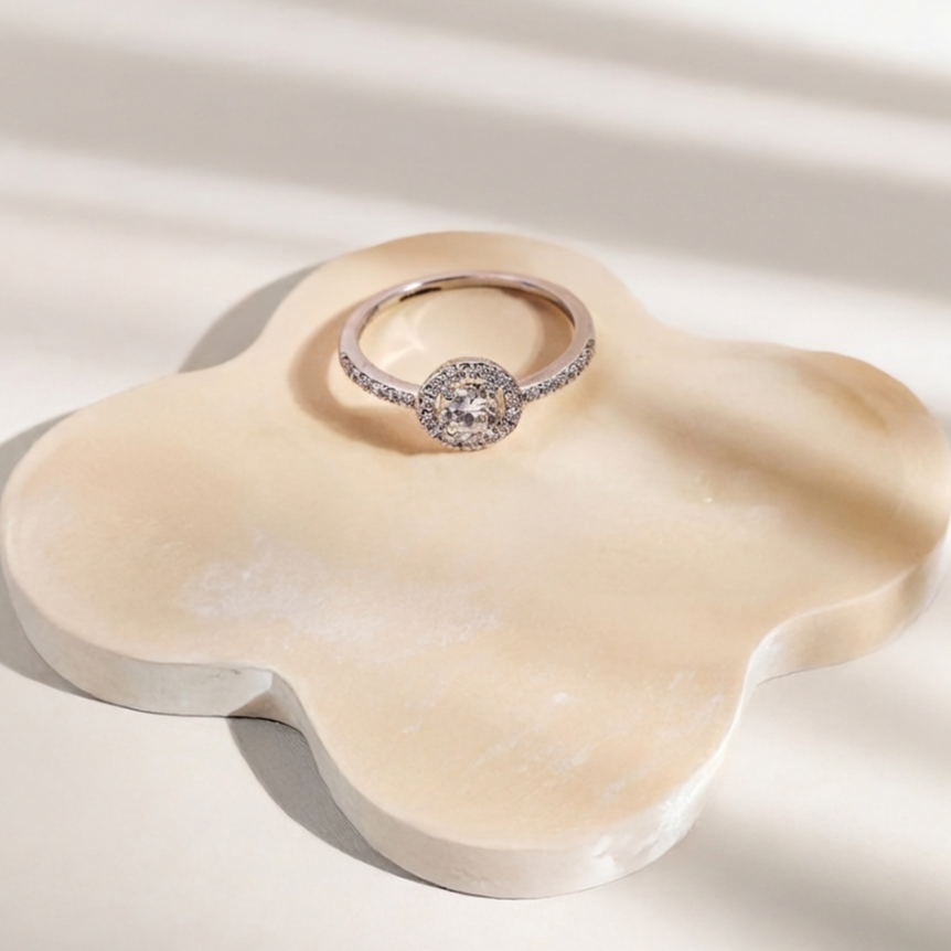 The6C Trinity Cushion Halo Ring (White Gold)