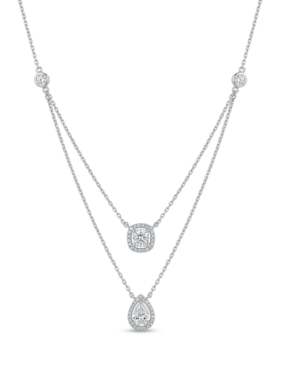 Lab grown diamond two-tier halo necklace in 18KT white gold – The6C