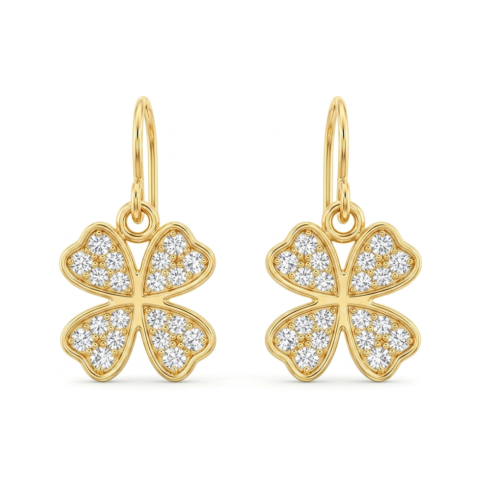 The6C Lucky Clover Pavé Drop Earrings