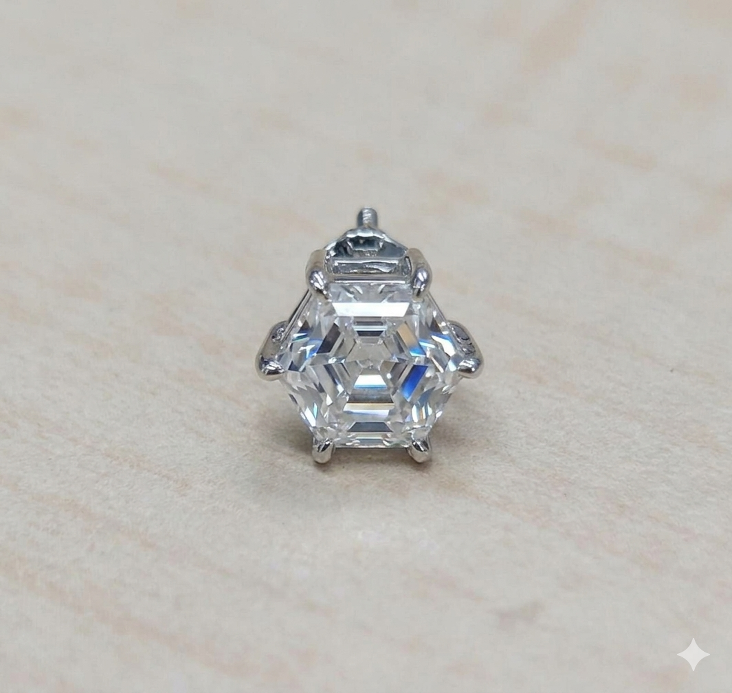 The Zenith Hex Studs | Lab-Grown Hexagonal Step-Cut Earrings (White Gold)