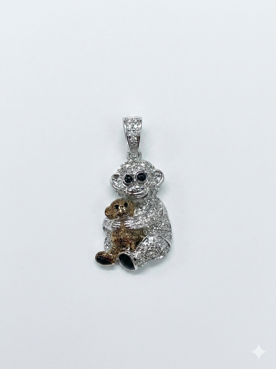 Mommy & Me Monkey & Bear Diamond Pendant (White Gold) | The6C