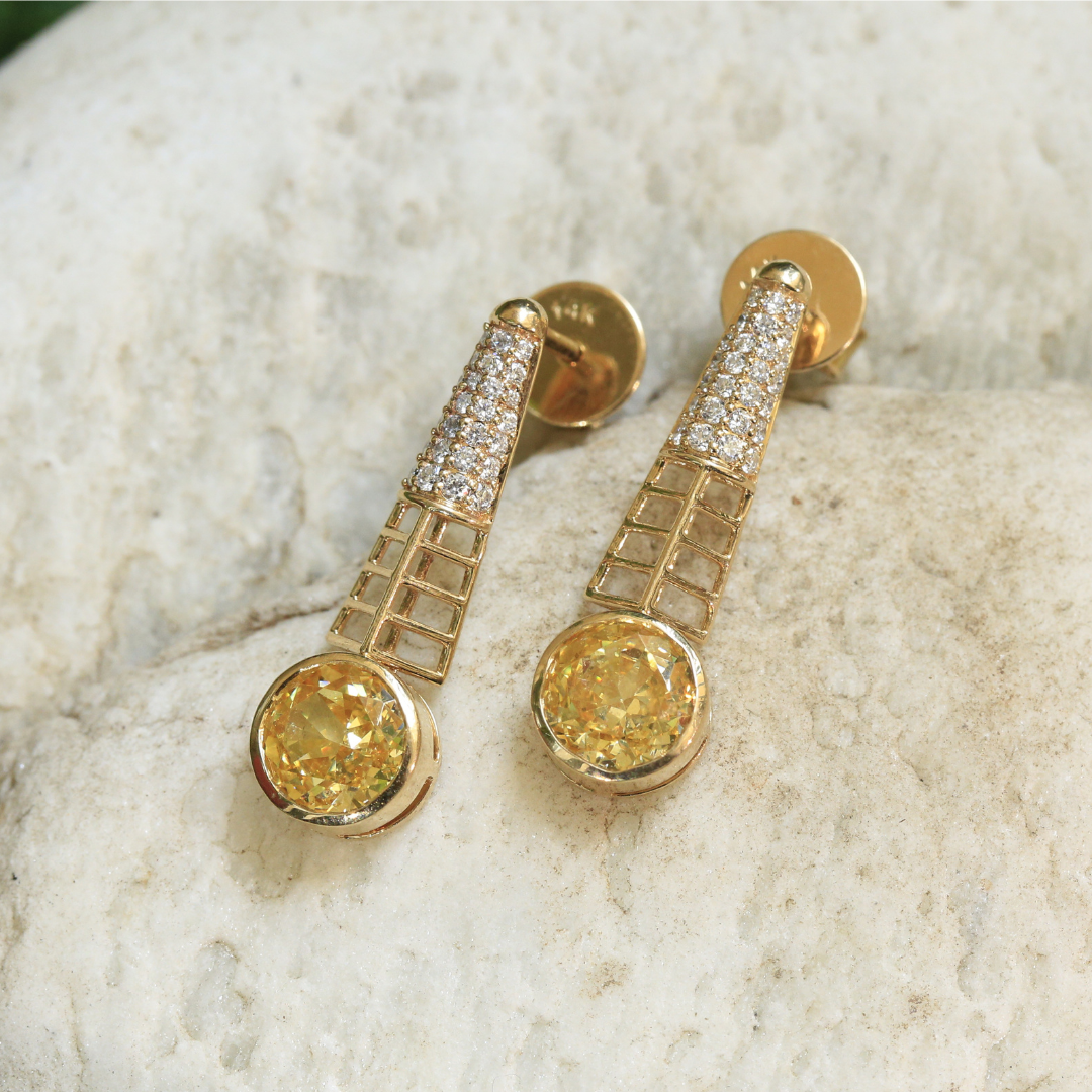Cascading Turkish Diamond Drop Earrings (Yellow Gold)