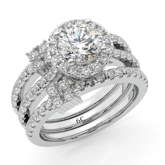 The6C Imperial Round Halo Split-Shank Lab-Grown Diamond Bridal Set Ring
