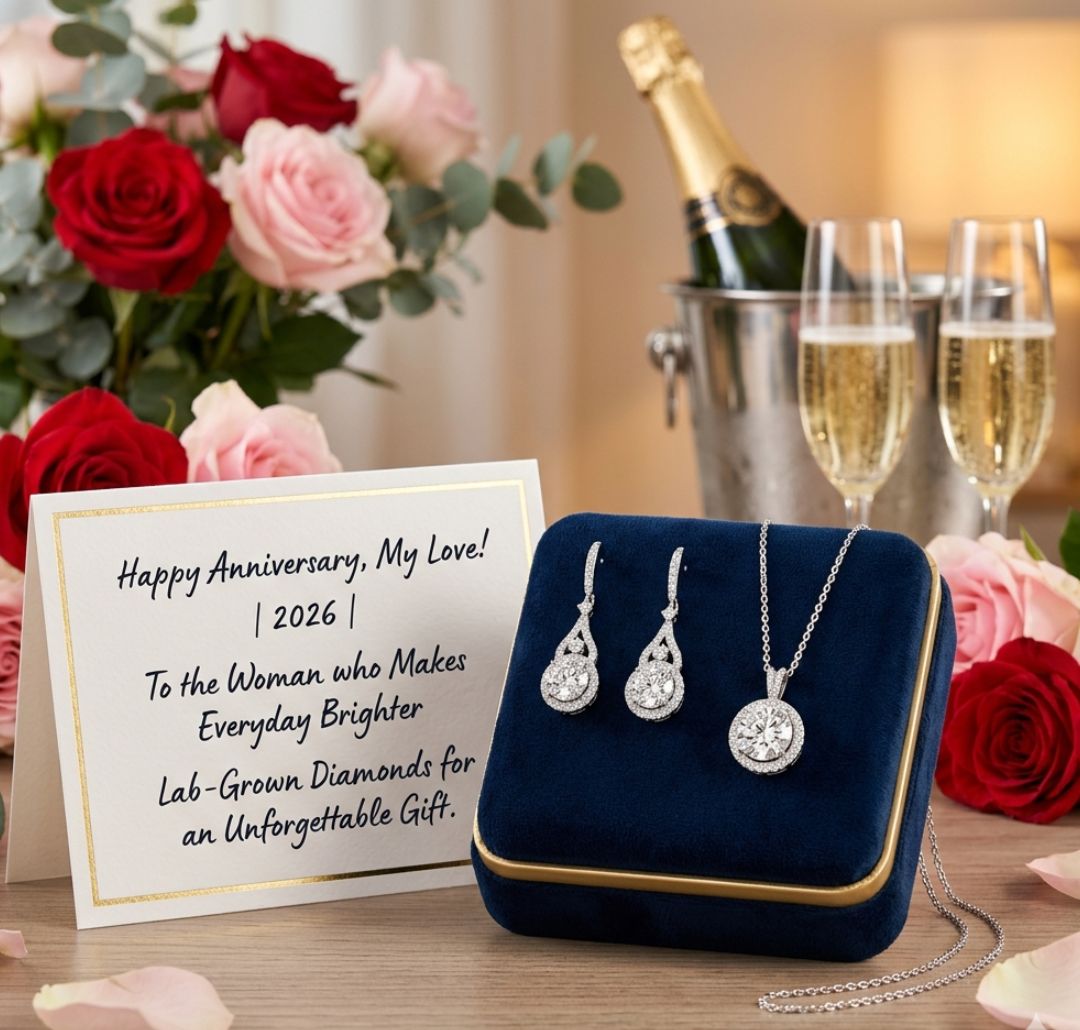 Lab-grown diamond anniversary gift for wife — IGI certified ring and pendant set India — The6C