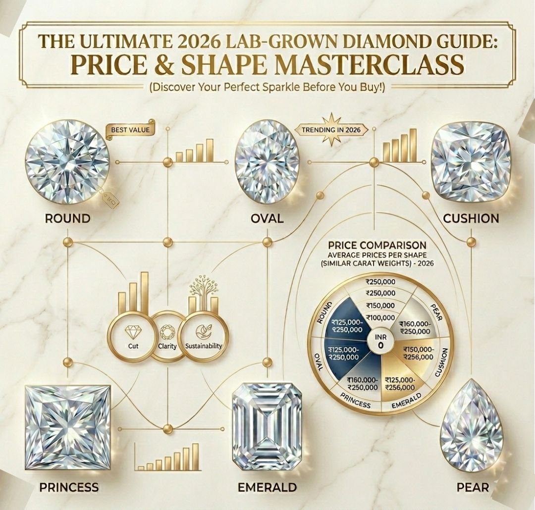 Lab grown diamond price guide India 2026 — IGI certified diamonds by carat and shape from The6C