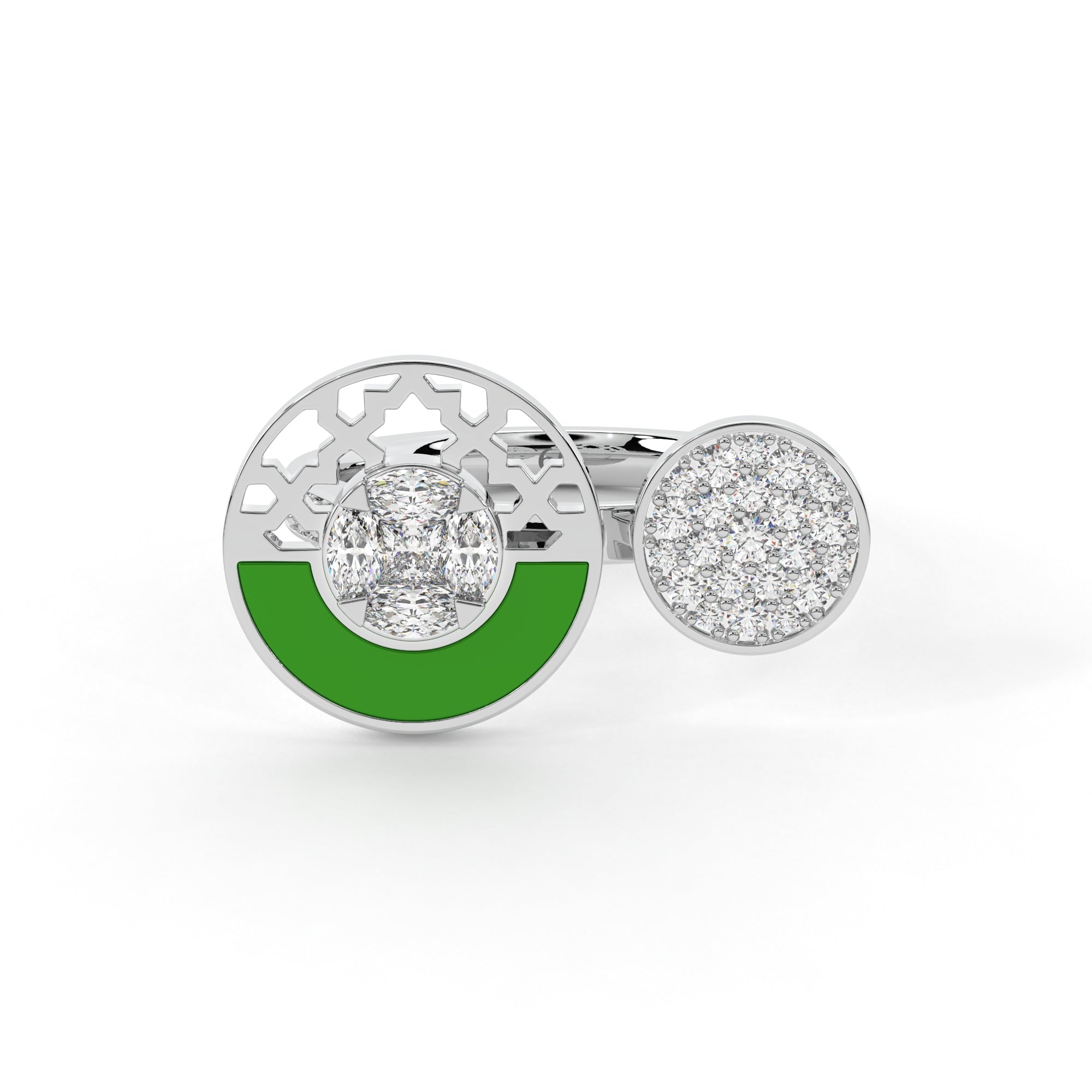 Double Circle Diamond & Malachite Ring