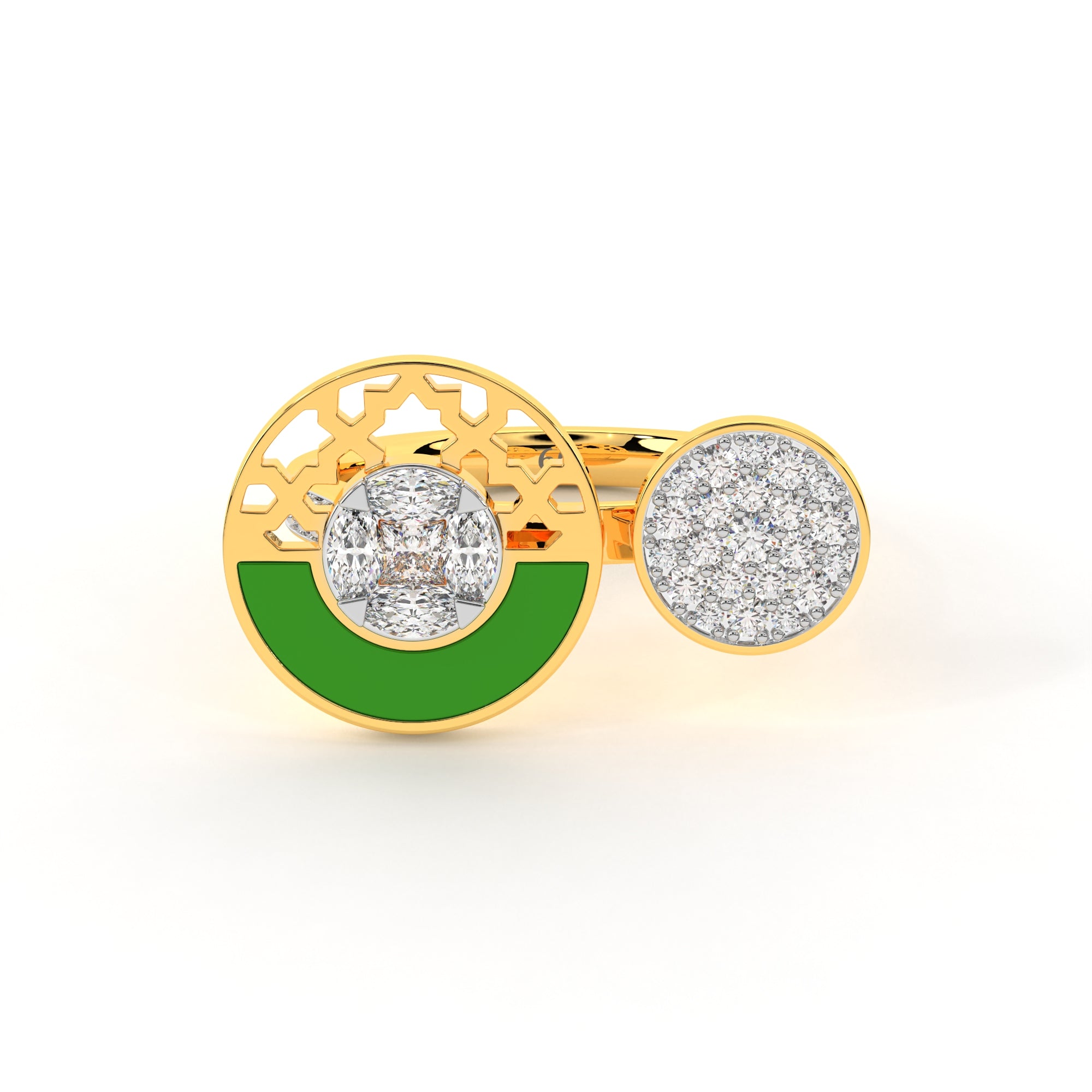 Double Circle Diamond & Malachite Ring