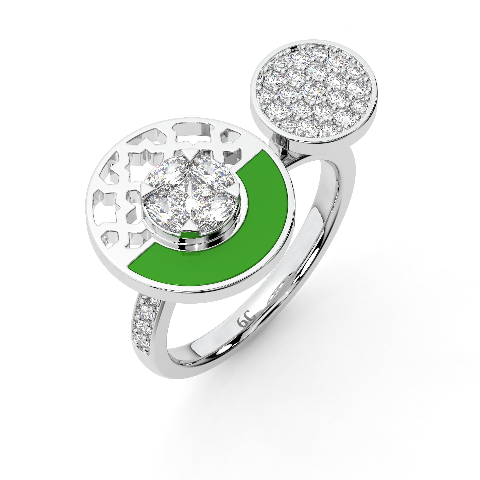 Double Circle Diamond & Malachite Ring