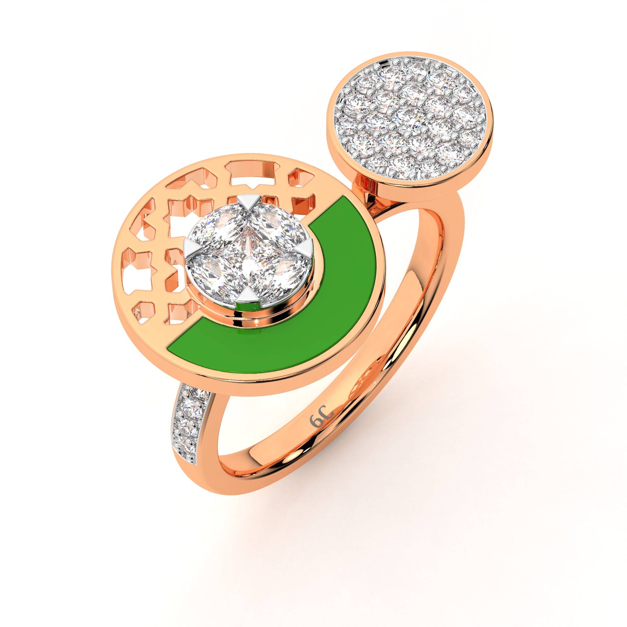 Double Circle Diamond & Malachite Ring (Rose Gold)