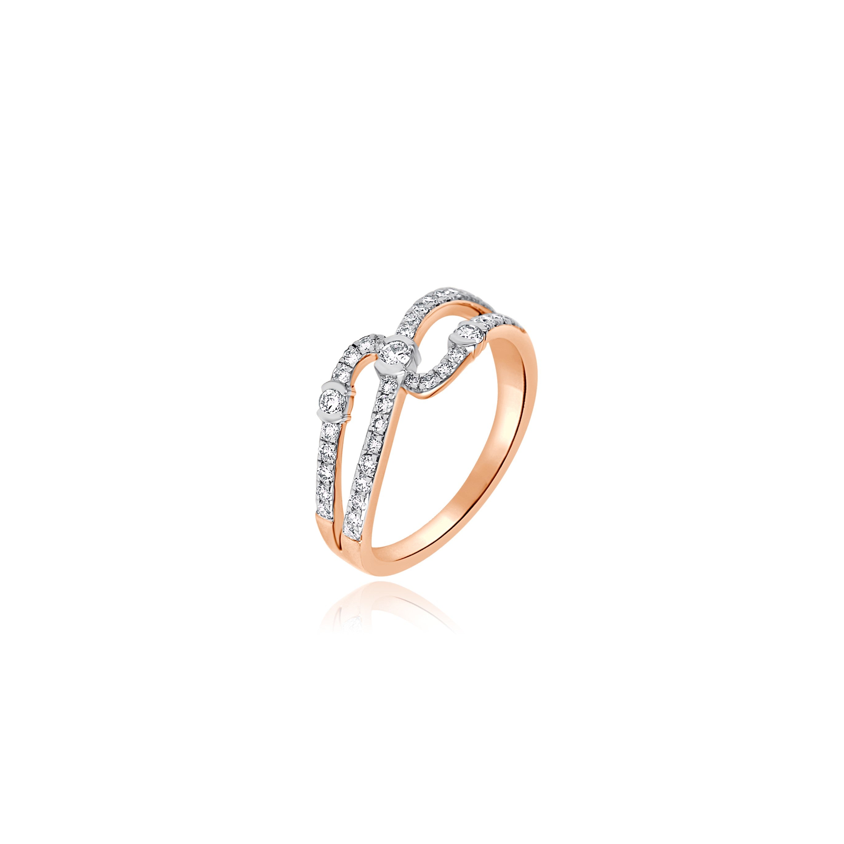 lab grown Rose gold ring with diamonds on a white background