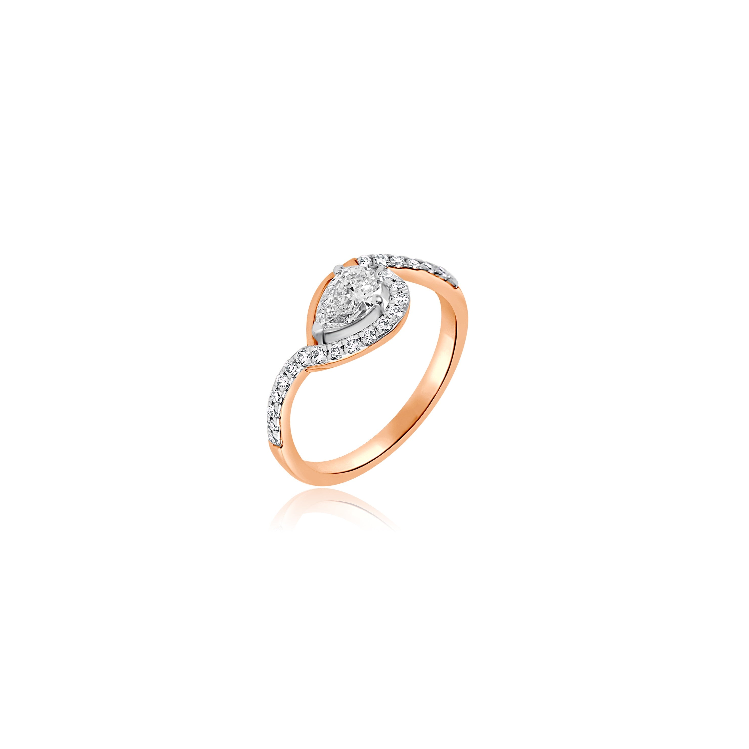 Rose gold ring with diamond on a white background