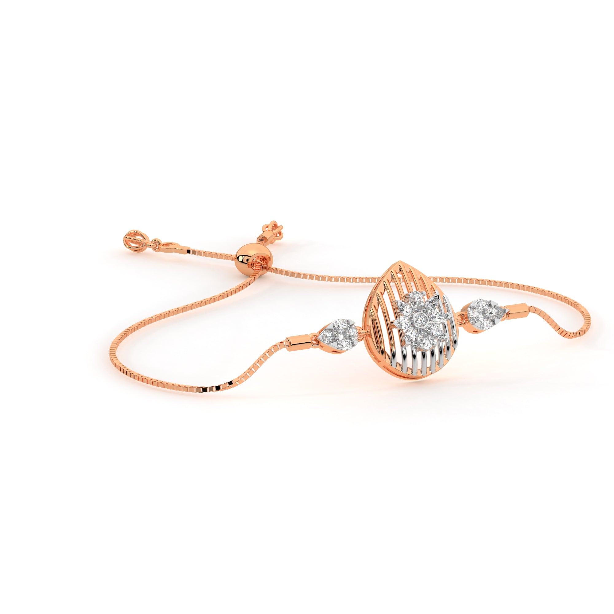 5 Petal Teardrop Diamond Bracelet (Rose Gold)