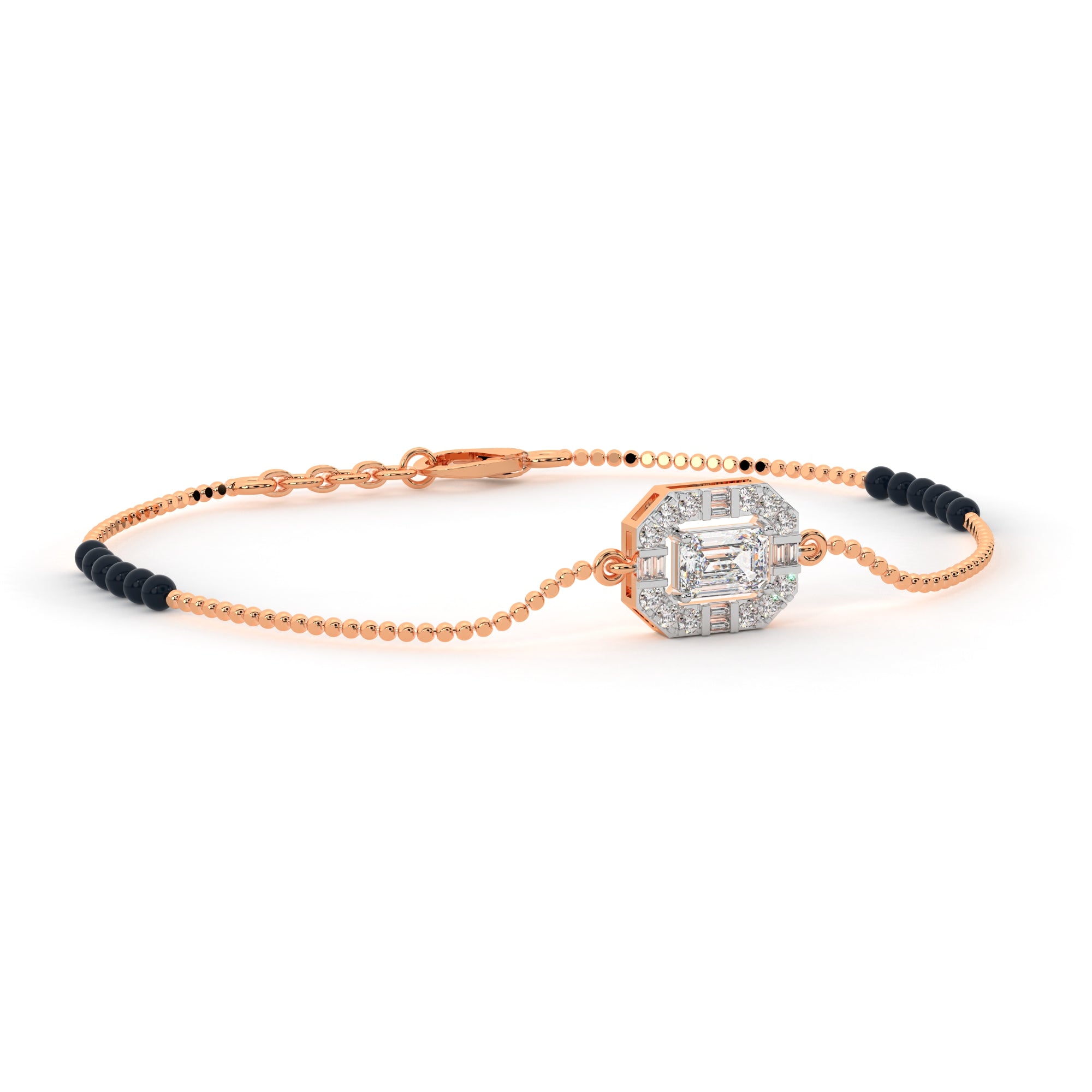 Dazzling Baguette Halo Bracelet (Rose Gold)