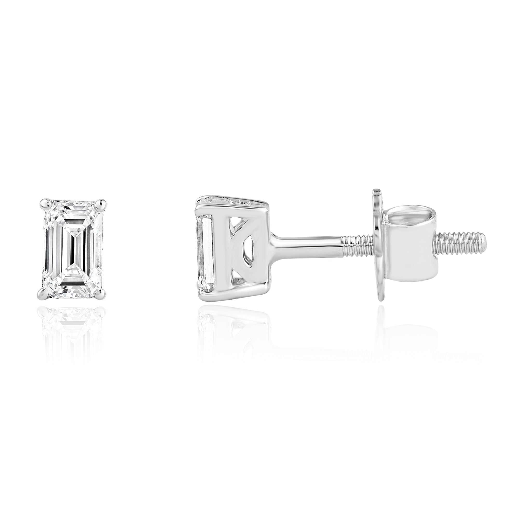 Emerald Shape Lab Grown Diamond Studs (White Gold)