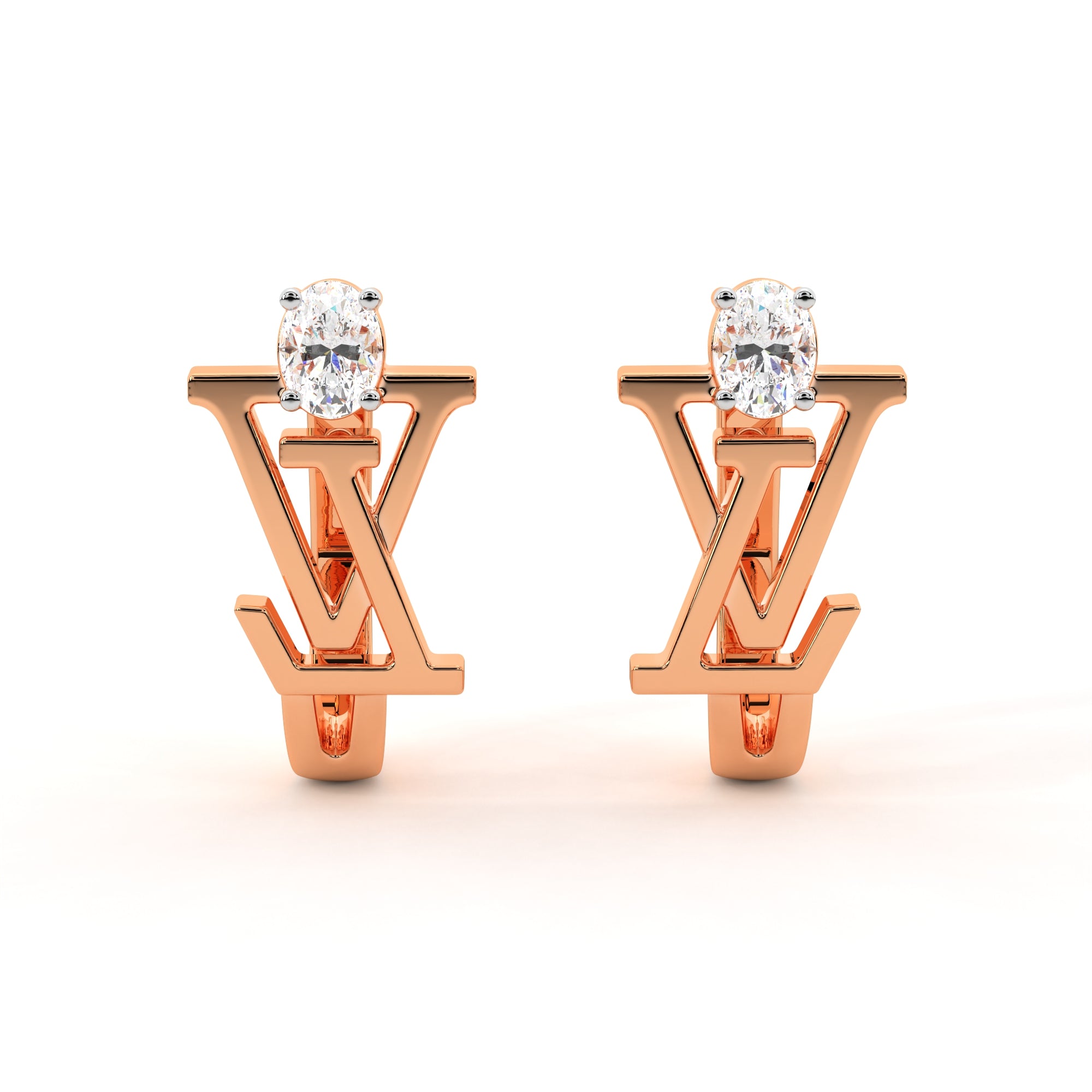 LV Oval Diamond Earrings (Rose Gold)