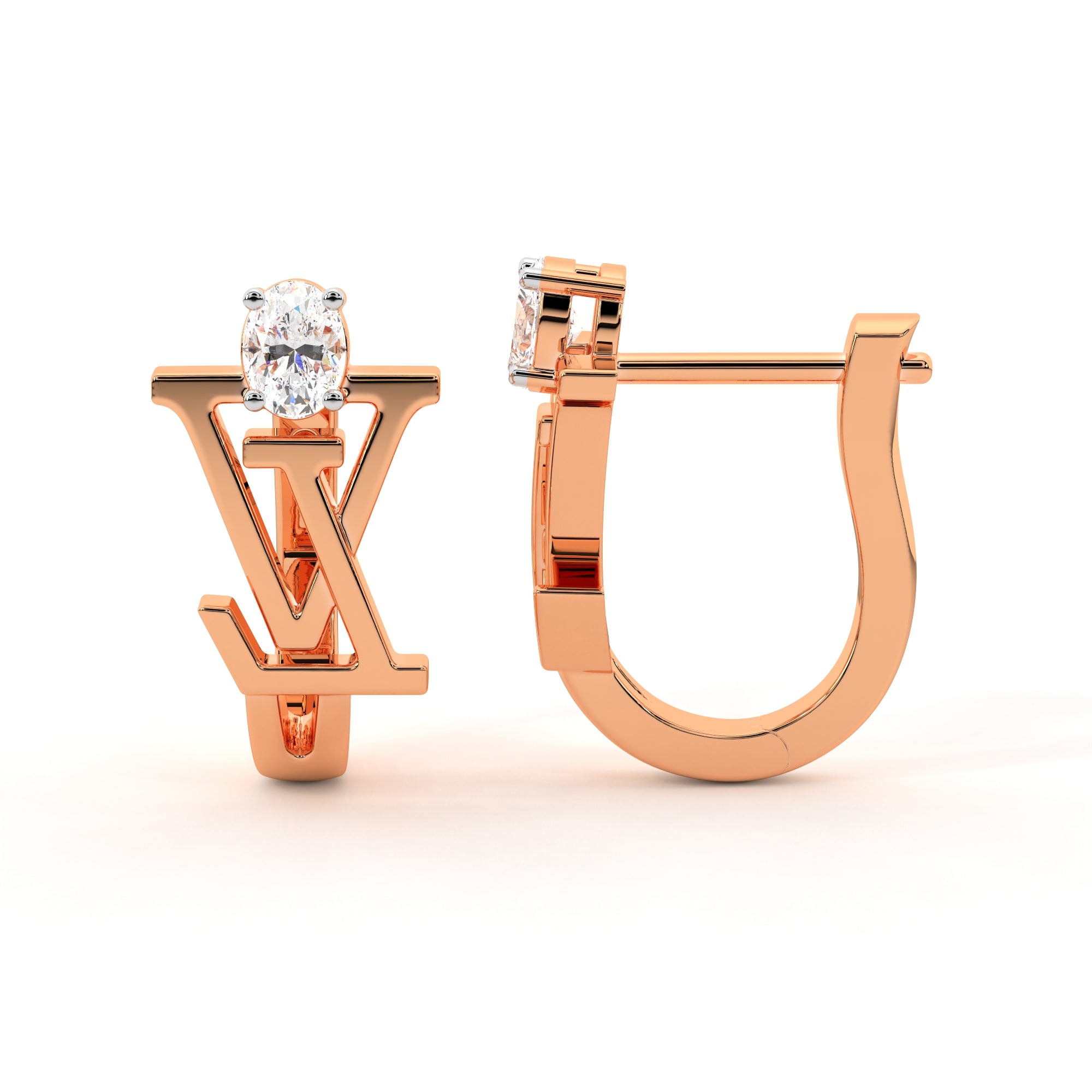 LV Oval Diamond Earrings (Rose Gold)
