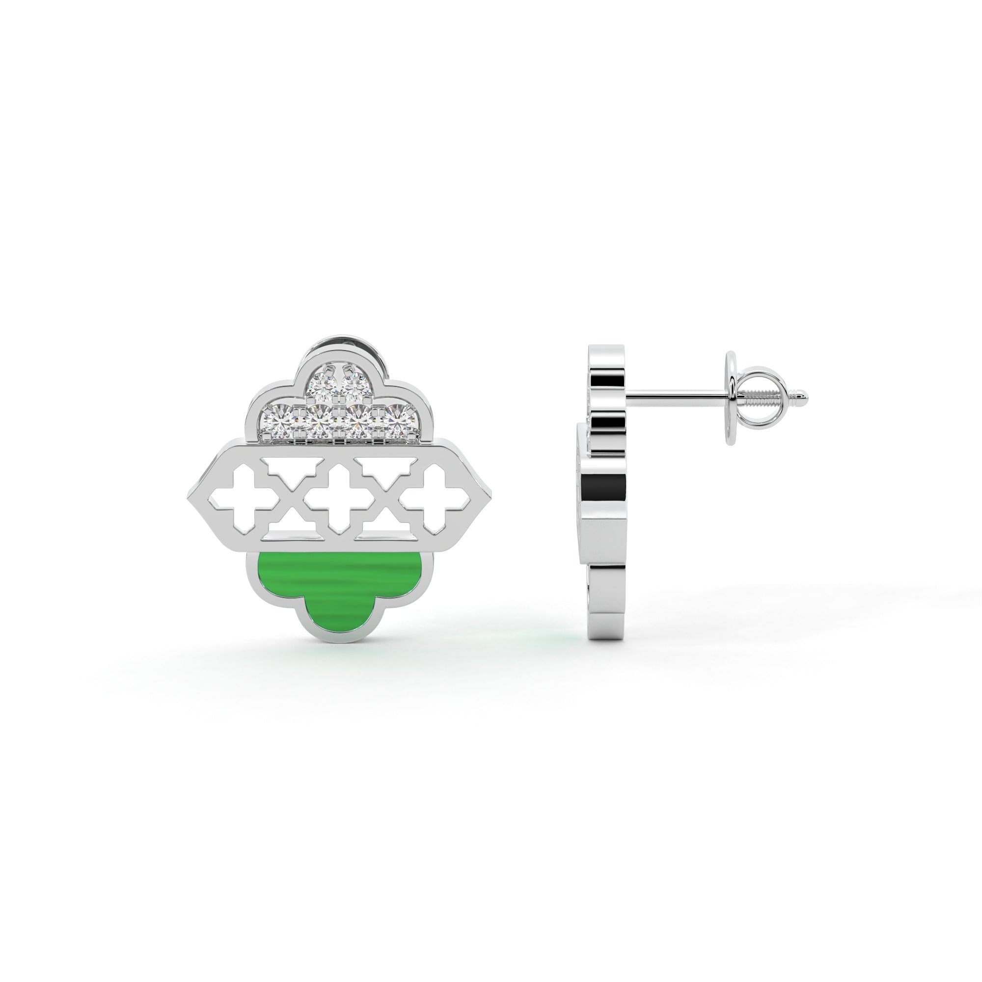Blooming Elegant Diamond Earrings with Malachite Leaf