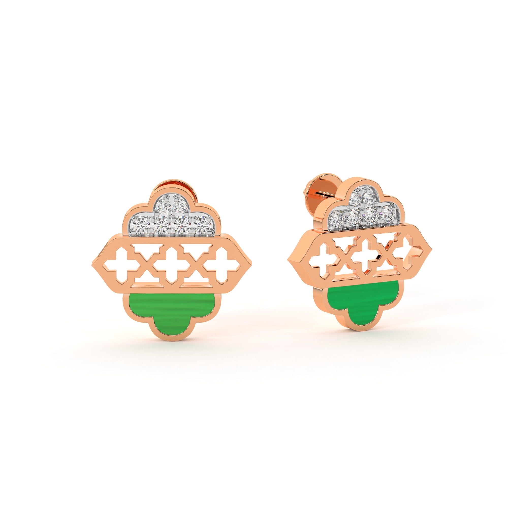 Blooming Elegant Diamond Earrings with Malachite Leaf
