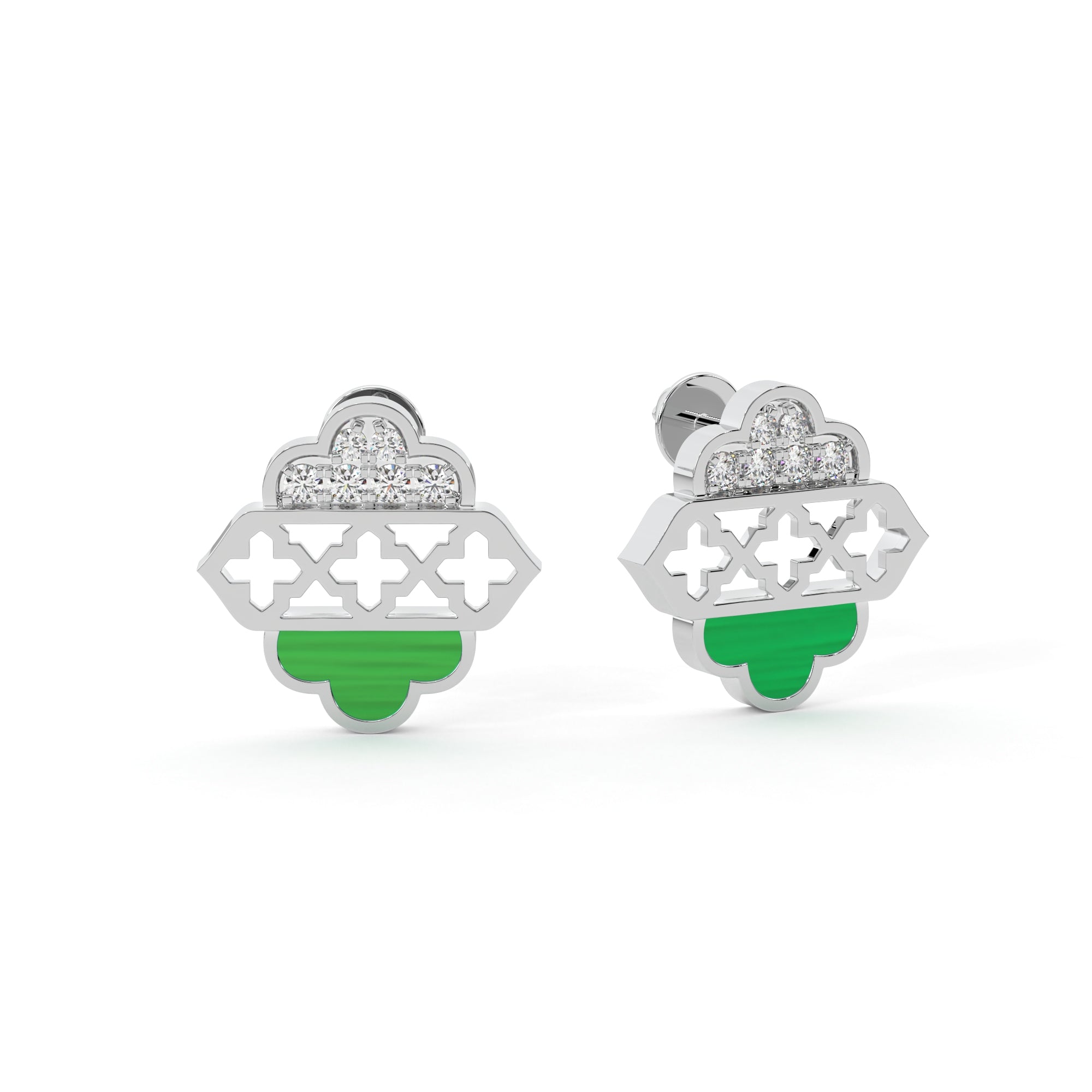 Blooming Elegant Diamond Earrings with Malachite Leaf