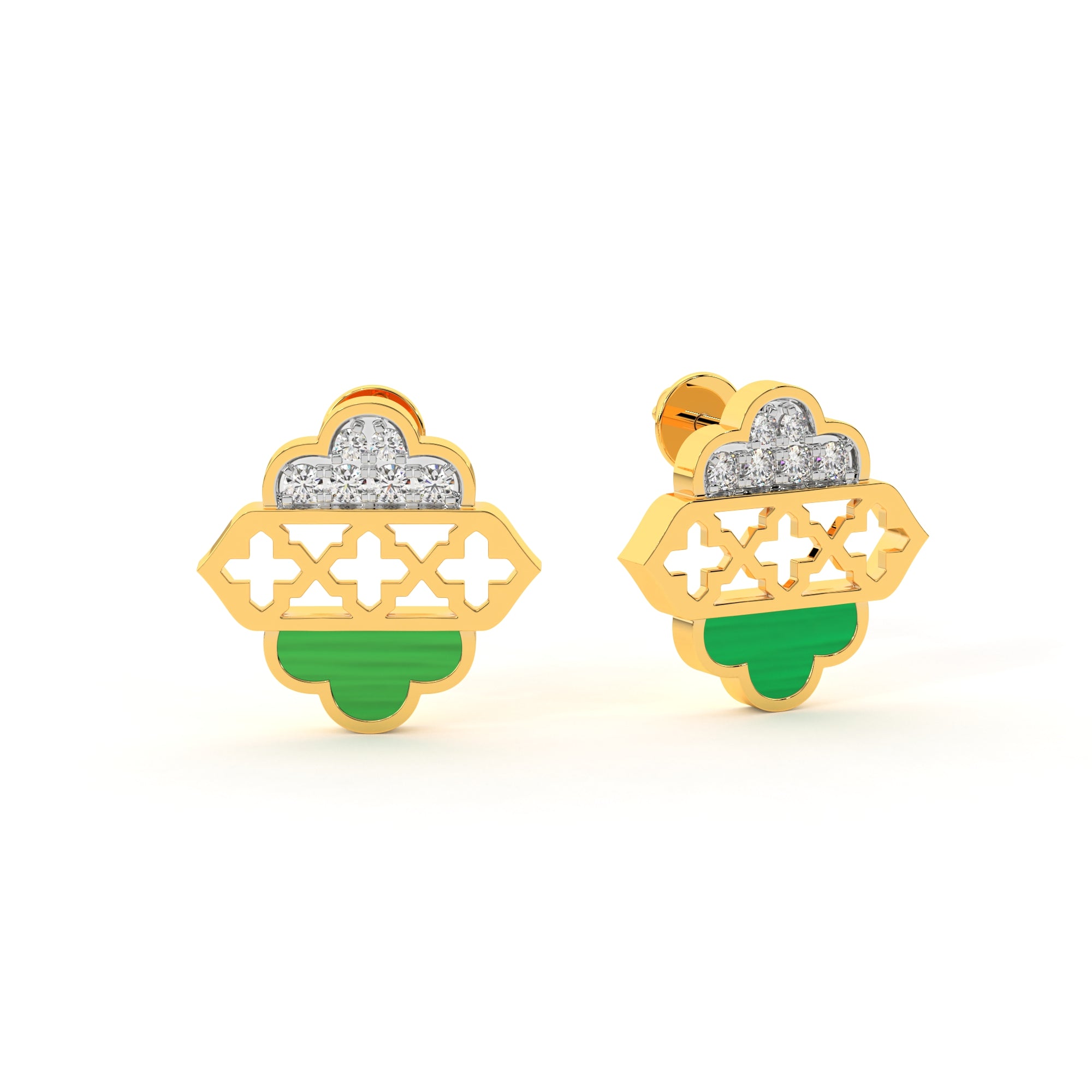 Blooming Elegant Diamond Earrings with Malachite Leaf