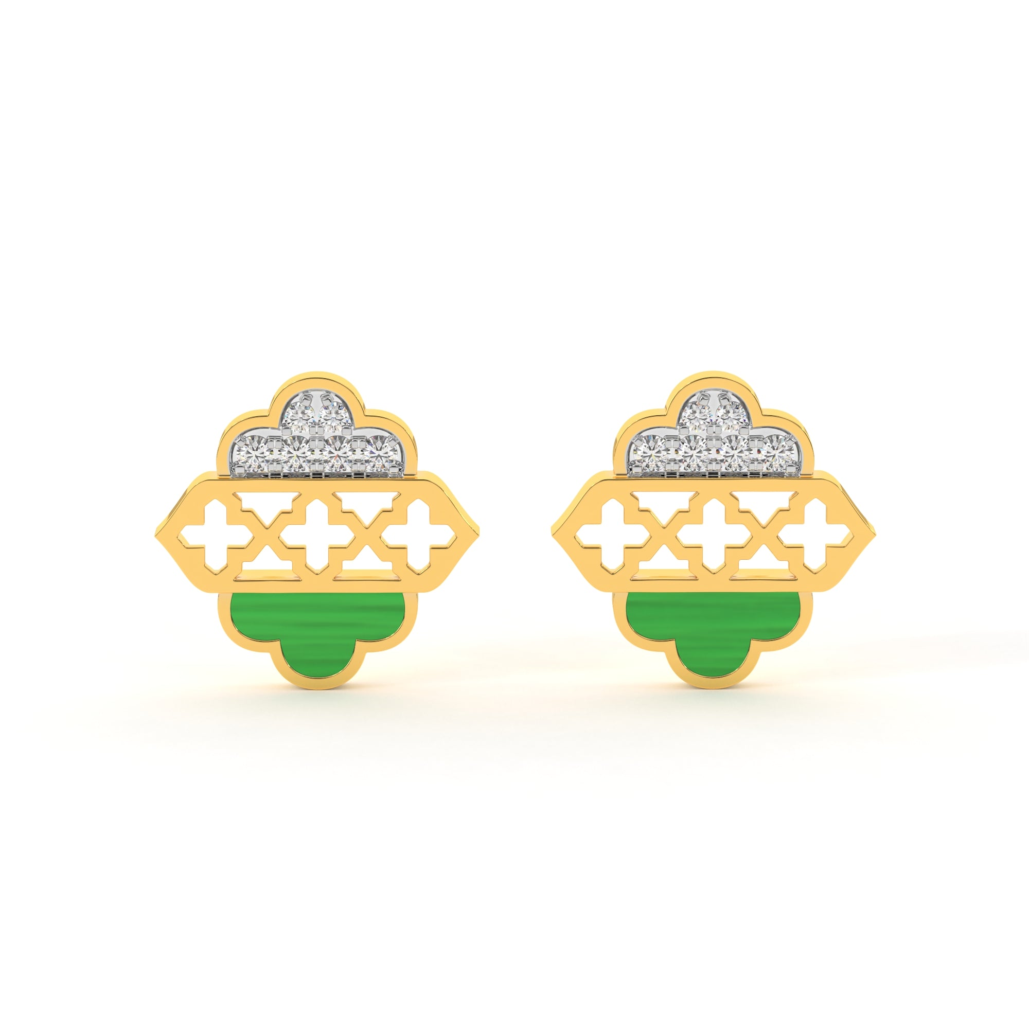 Blooming Elegant Diamond Earrings with Malachite Leaf