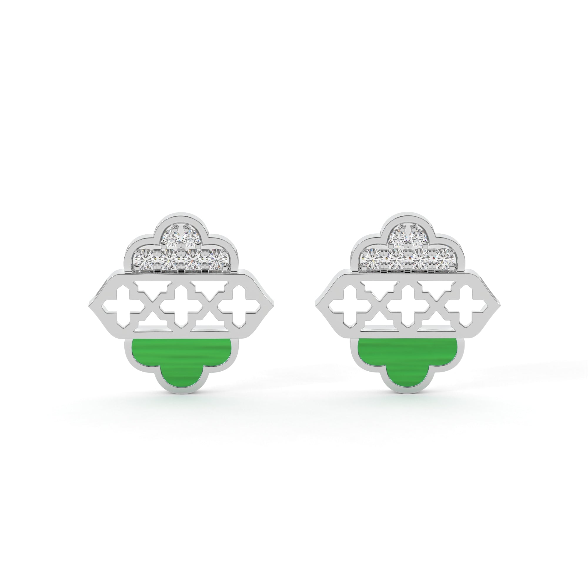 Blooming Elegant Diamond Earrings with Malachite Leaf