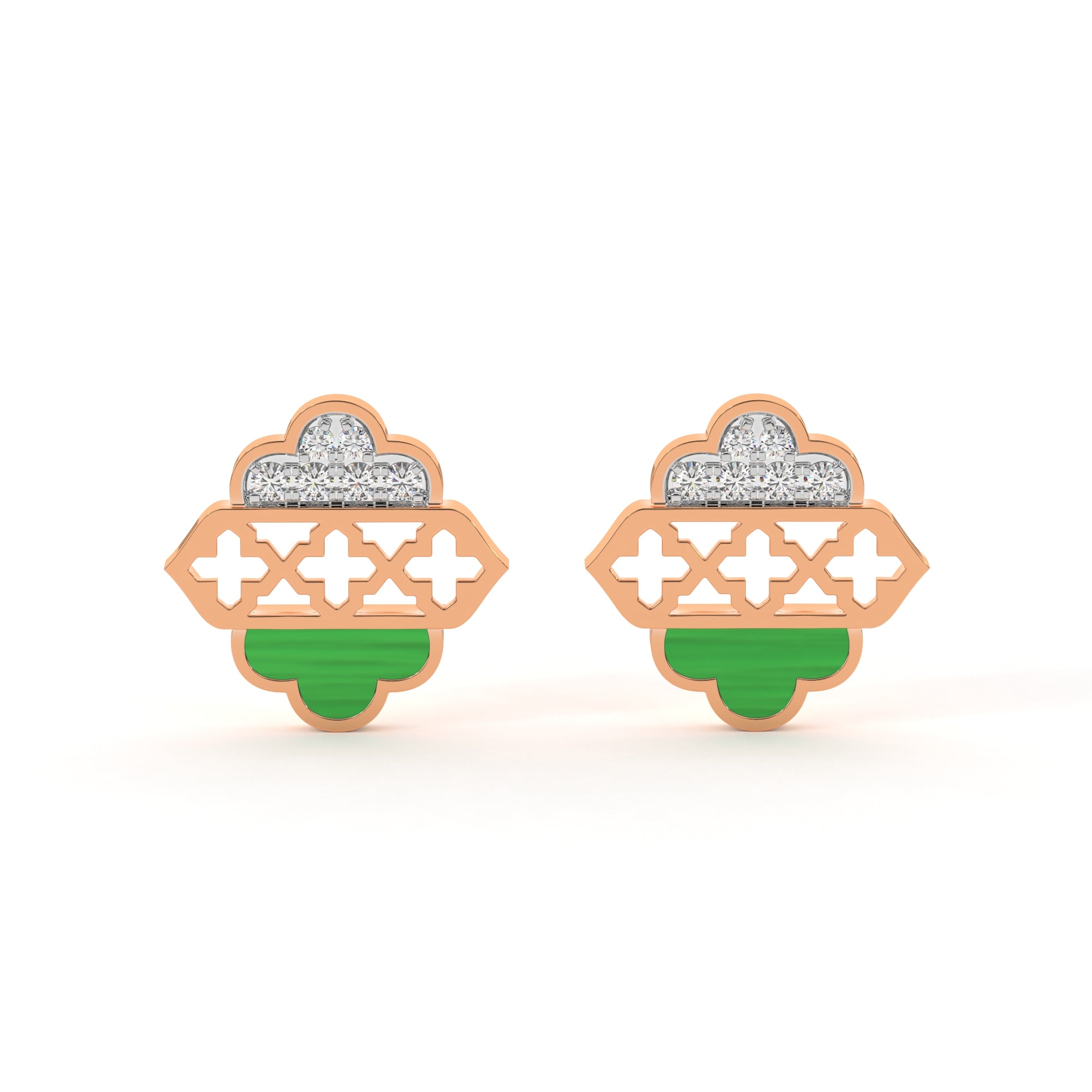 Blooming Elegant Diamond Earrings with Malachite Leaf