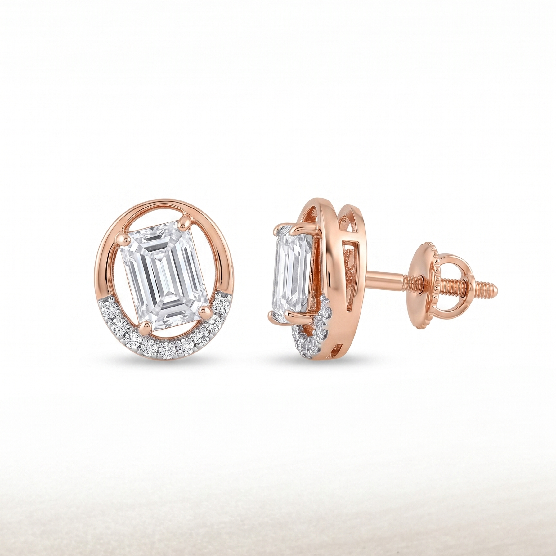 The6C Vintage Aura Emerald-Cut Lab-Grown Diamond Stud Earrings