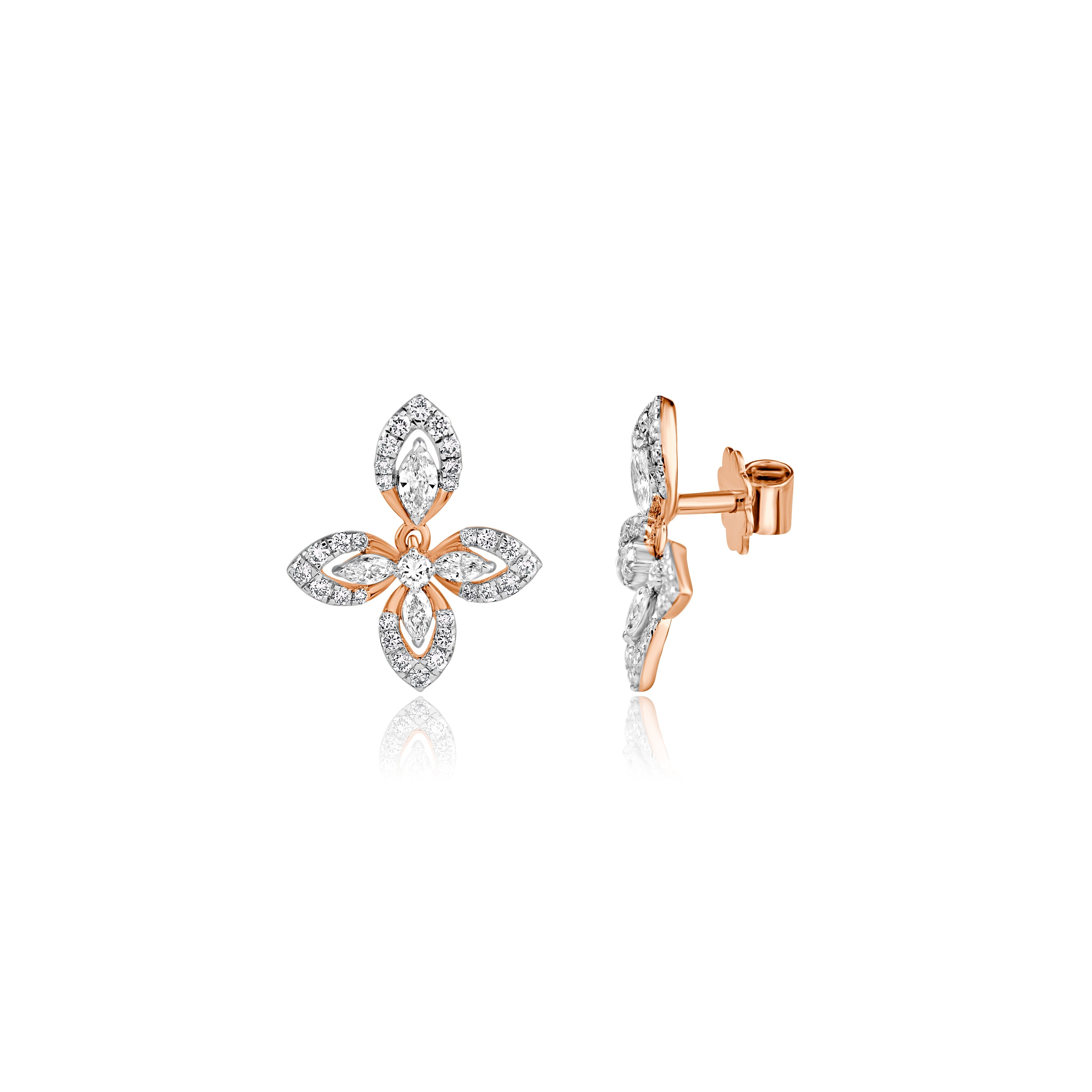 Rose gold and silver butterfly-shaped earrings