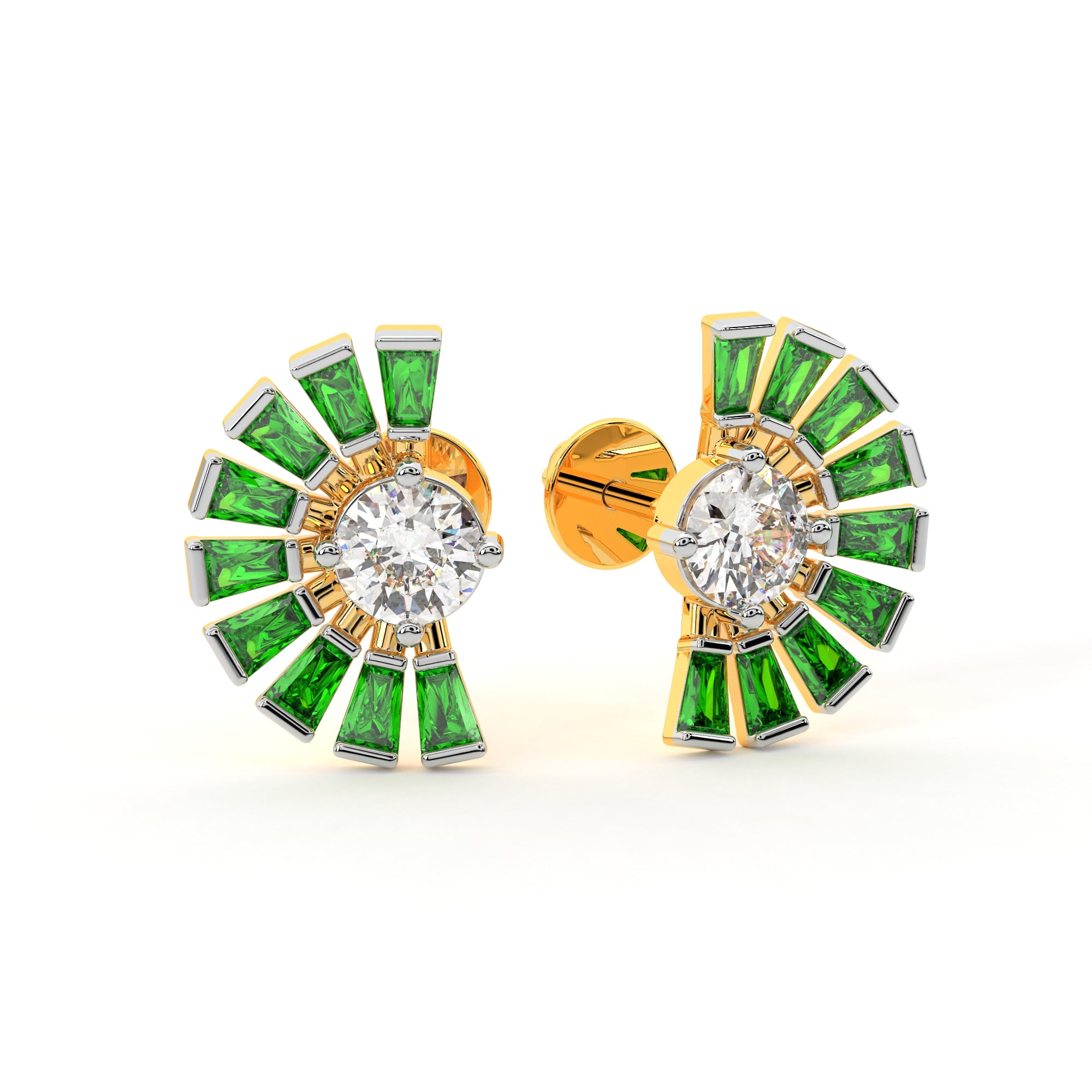 Baguette Diamond Sunburst Studs