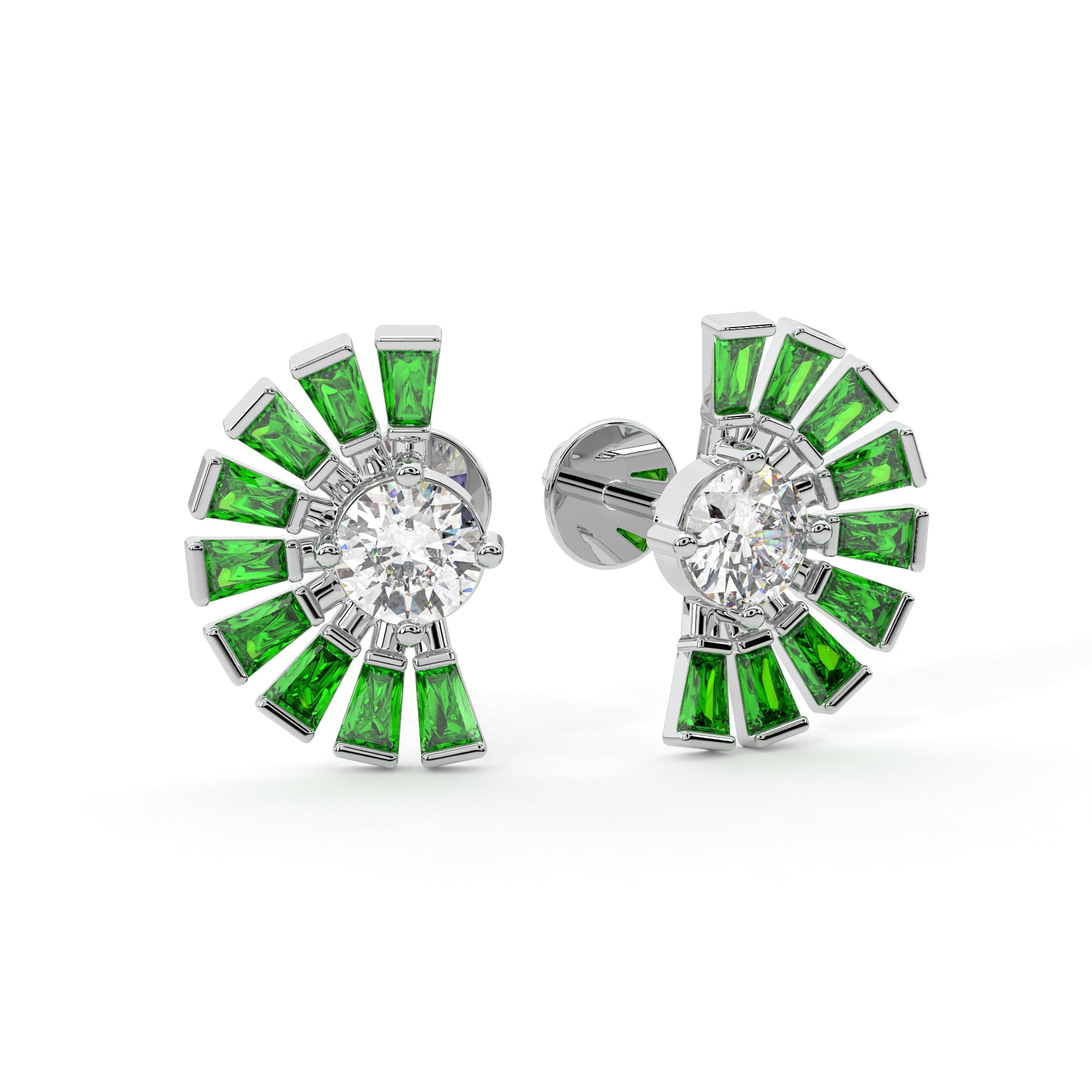 Baguette Diamond Sunburst Studs