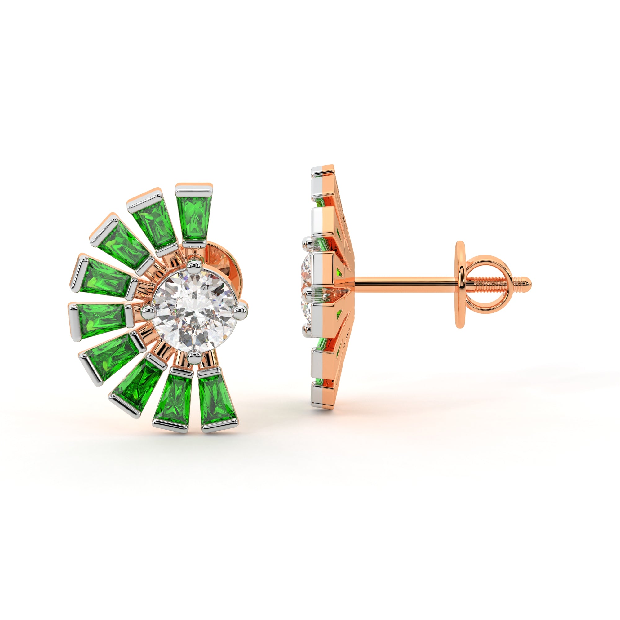 Baguette Diamond Sunburst Studs