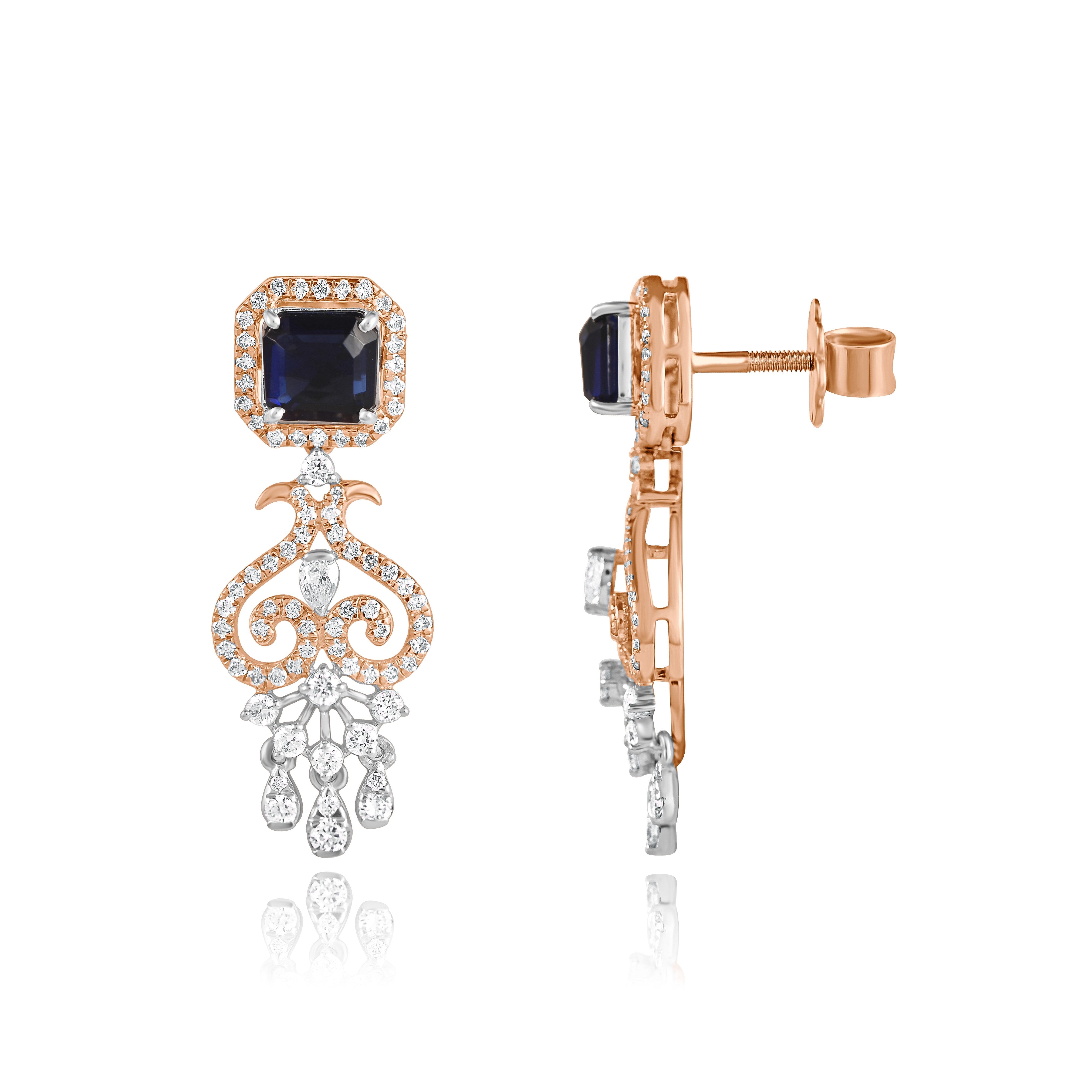 Rose gold earrings with blue gemstones