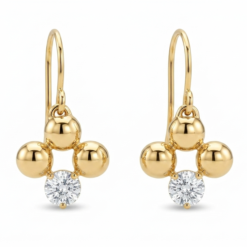 Trinity Gold Bead & Lab-Grown Diamond Dangle Earrings | The6C