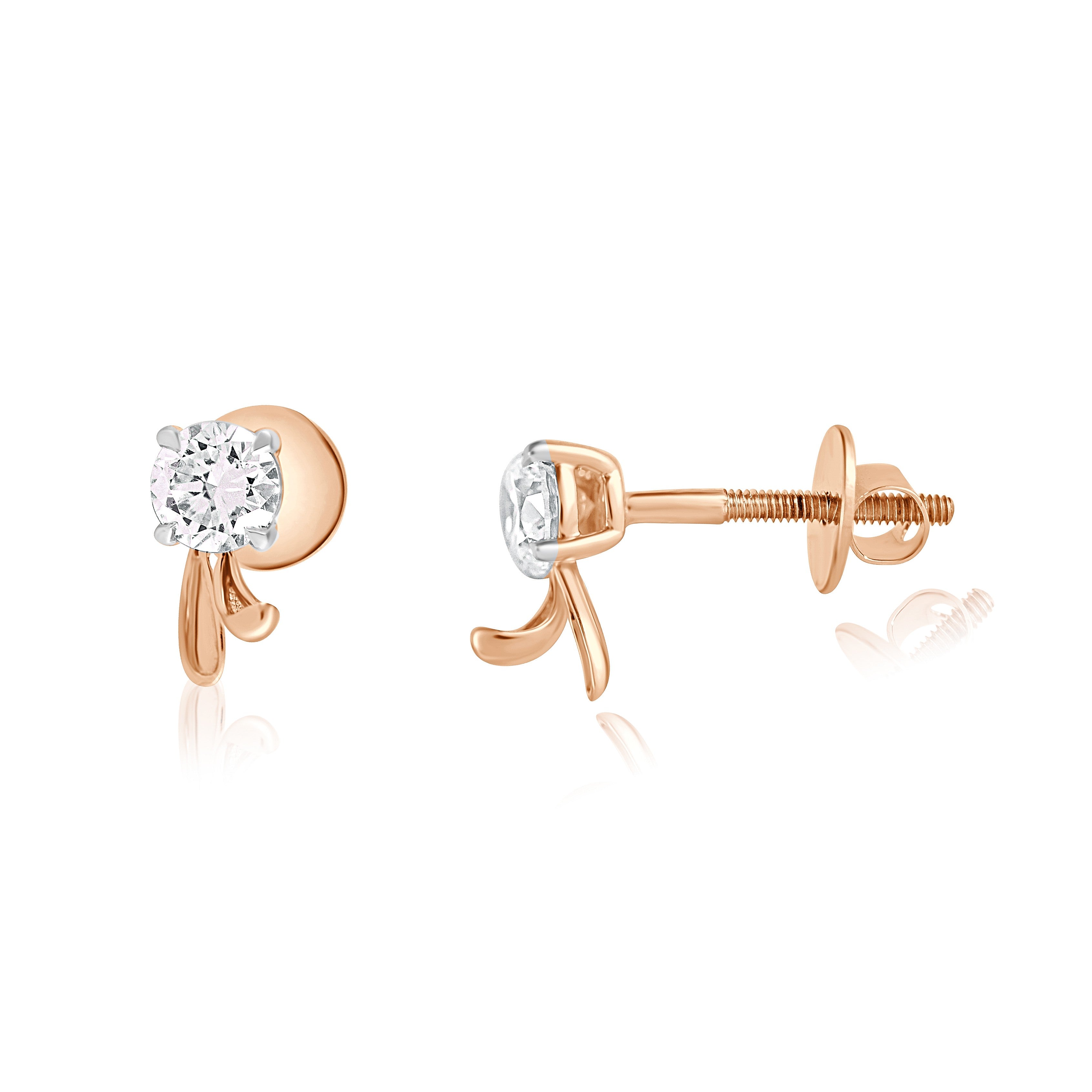 Rose gold lab grown stud earrings with clear gemstones 