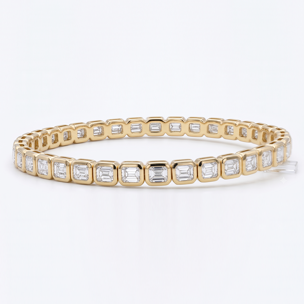 Emerald Cut Bezel-Set Gold Tennis Bracelet