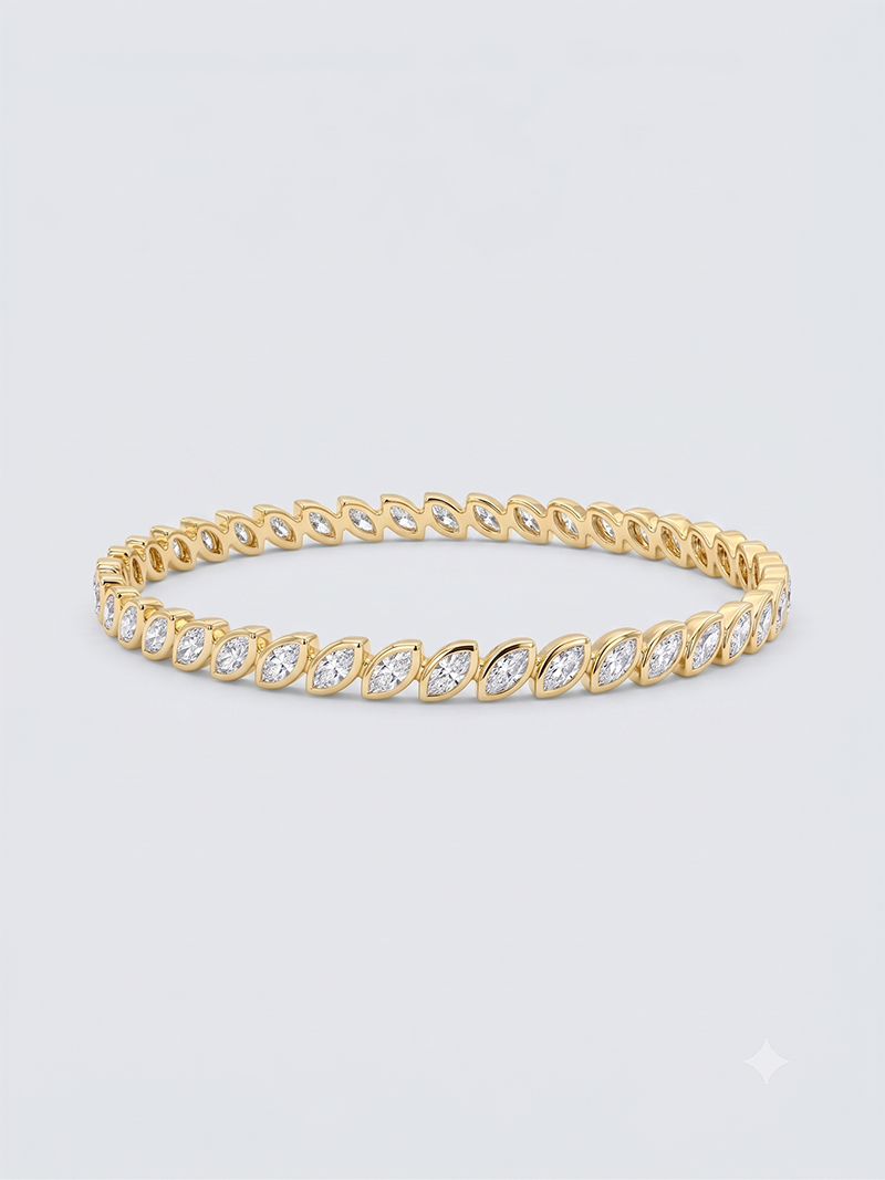 The6C 14KT Yellow Gold Marquise Cut Lab Grown Diamond Bangle