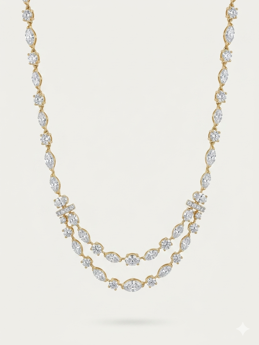 Multi-Shape Lab-Grown Diamond Double-Layer Statement Necklace