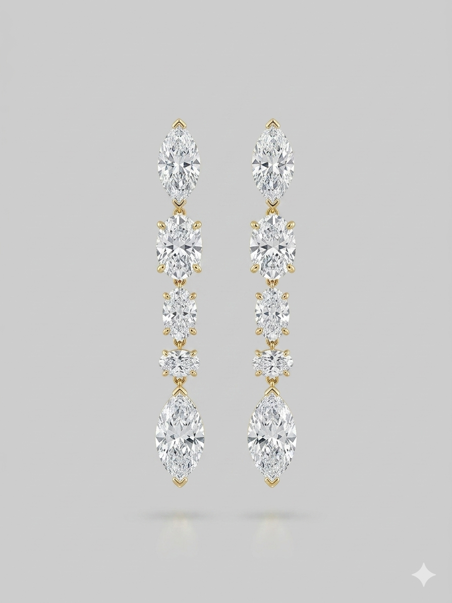 The6C Graduated Mixed-Cut Diamond Linear Earrings