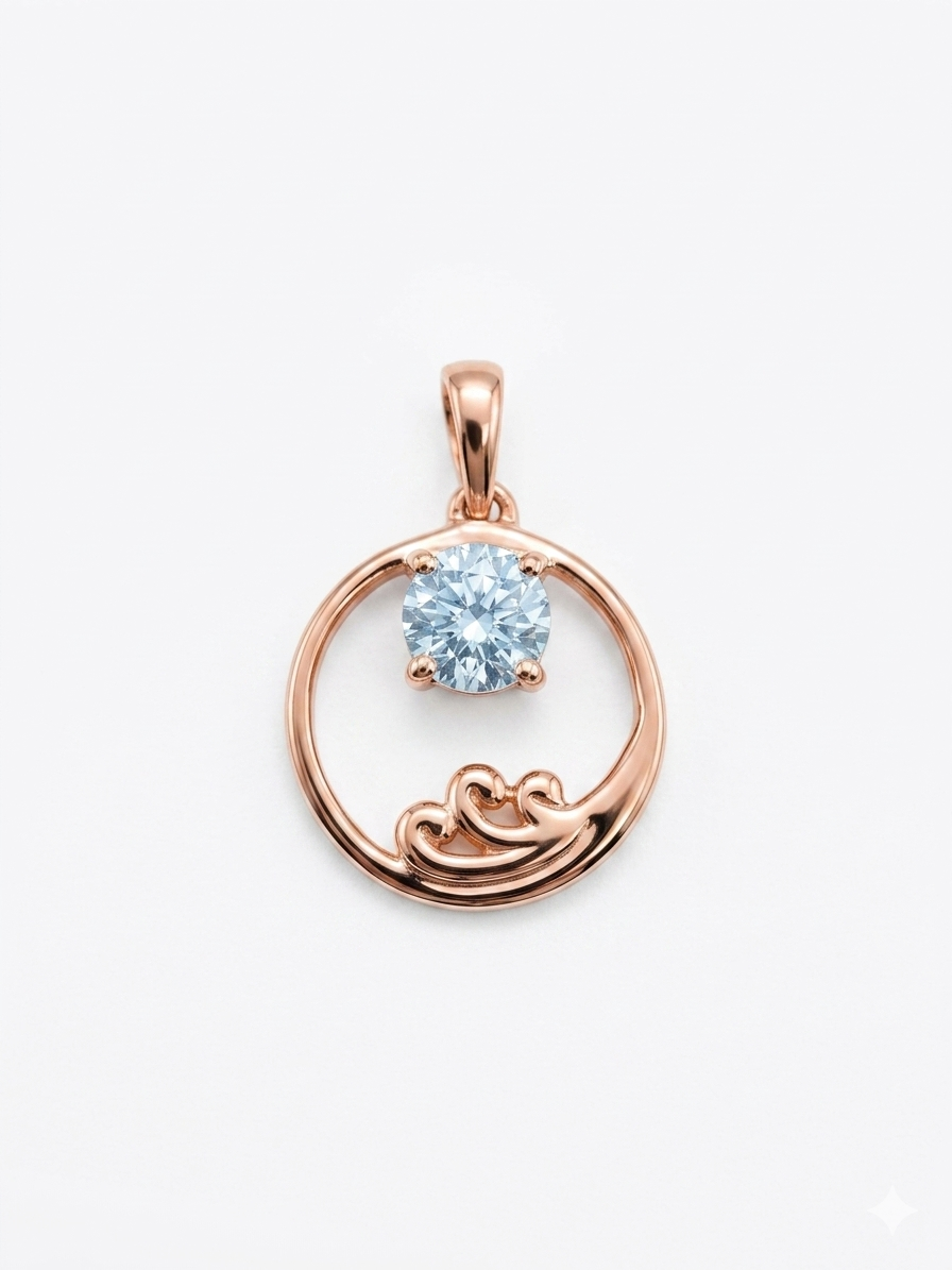 Romantic Choice: Lab-Grown Diamond Rising Sun & Sea Wave Pendant in 14KT Rose Gold